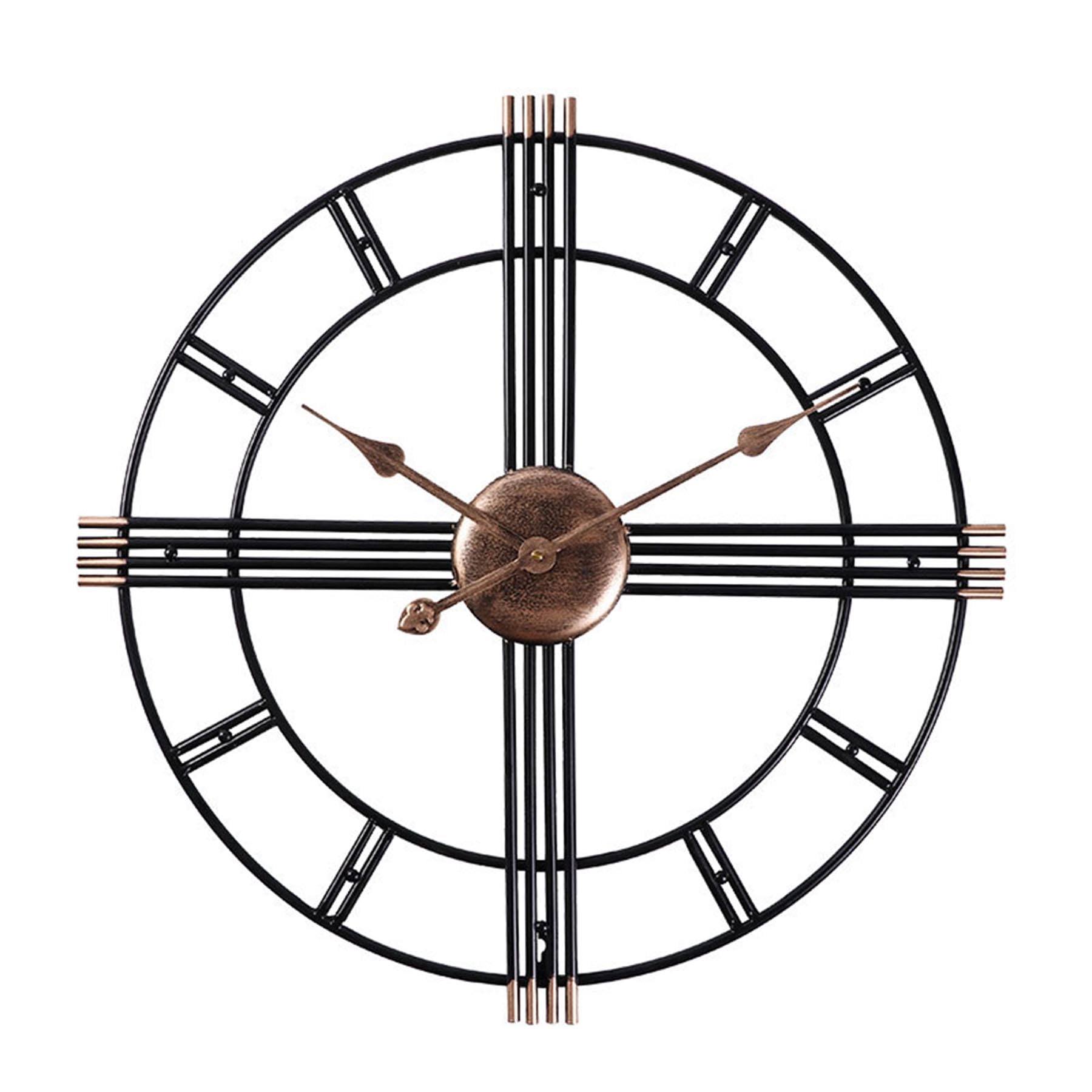 Rozhuhro Large Roman Numerals Metal Wall Clock, 60CM Vintage Round Silent Wall Clock, Modern Metal Non Ticking Decor Wall Clocks, Battery Operated, with Hook & Instructions