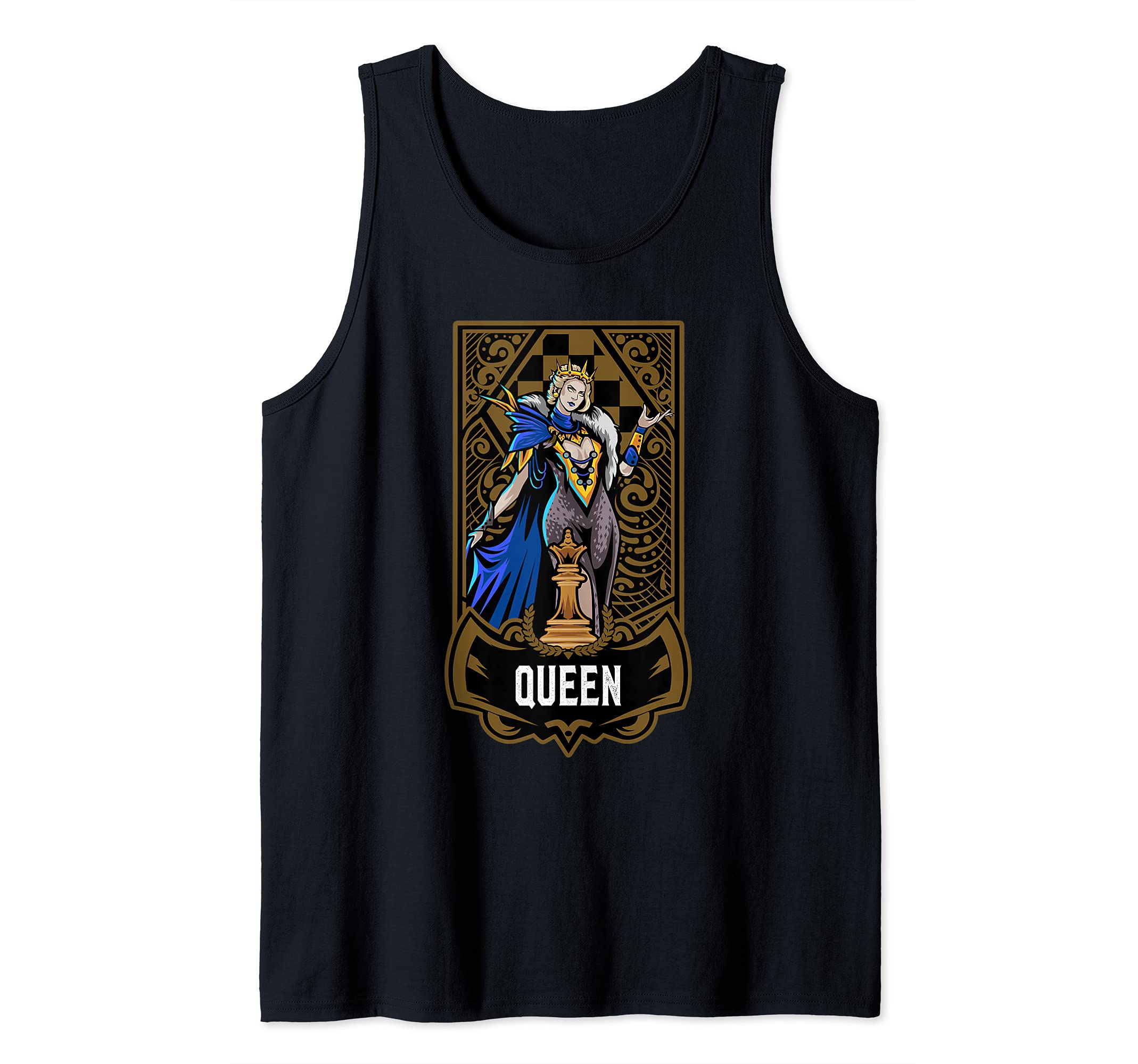 Queen Chess Game Piece Chess Club Players Gambit Blue Team Tank Top, Black