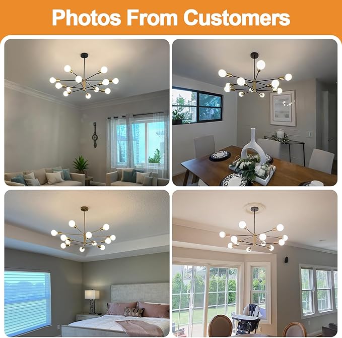 MQMQA 33" Modern Chandelier Ceiling Light Fixture, 12-Light Sputnik Chandeliers Gold and Black Mid Century Chandelier Over Table, Height Adjustable Chandeliers for Dining Room Living Room Kitchen Island photo 3