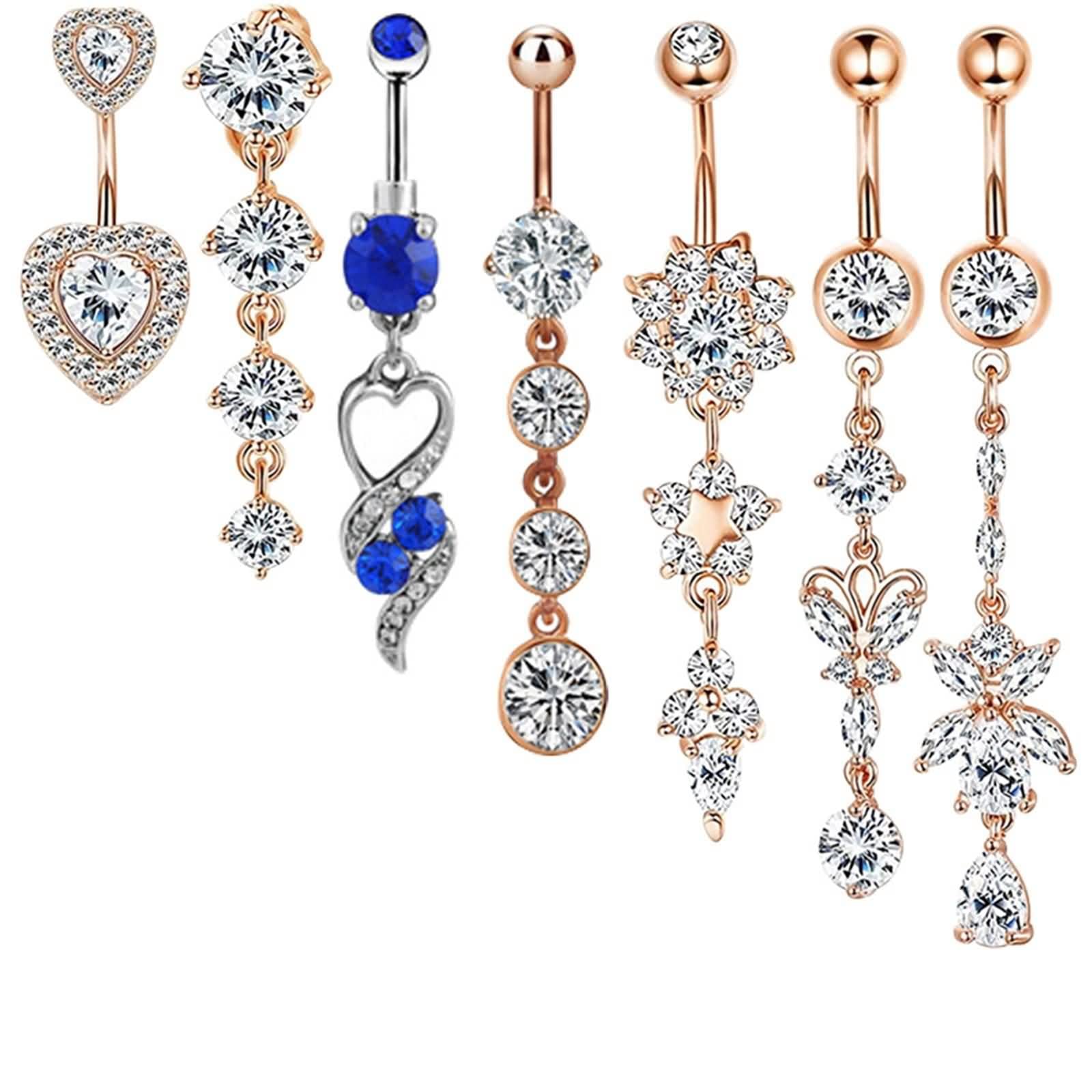 Piercing Nombril Acier Chirurgical Fleur, Lot Piercing Nombril 14 Gauge Bijoux de Piercing Cœur Feuille Zircone