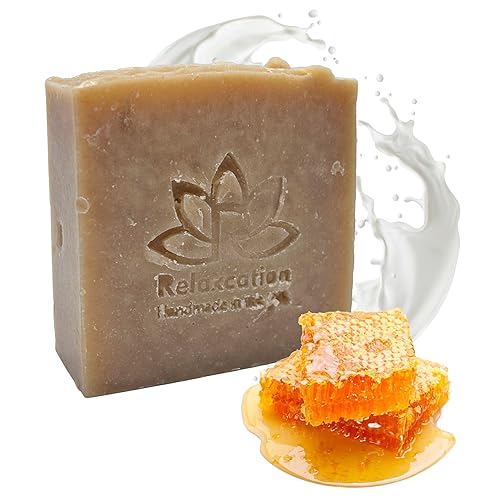 Miniatura 7 de Relaxcation Barra de jabón de leche de cabra 100% natural con miel cruda real y leche de cabra, barra de jabón de proceso frío suave y suave, hecha