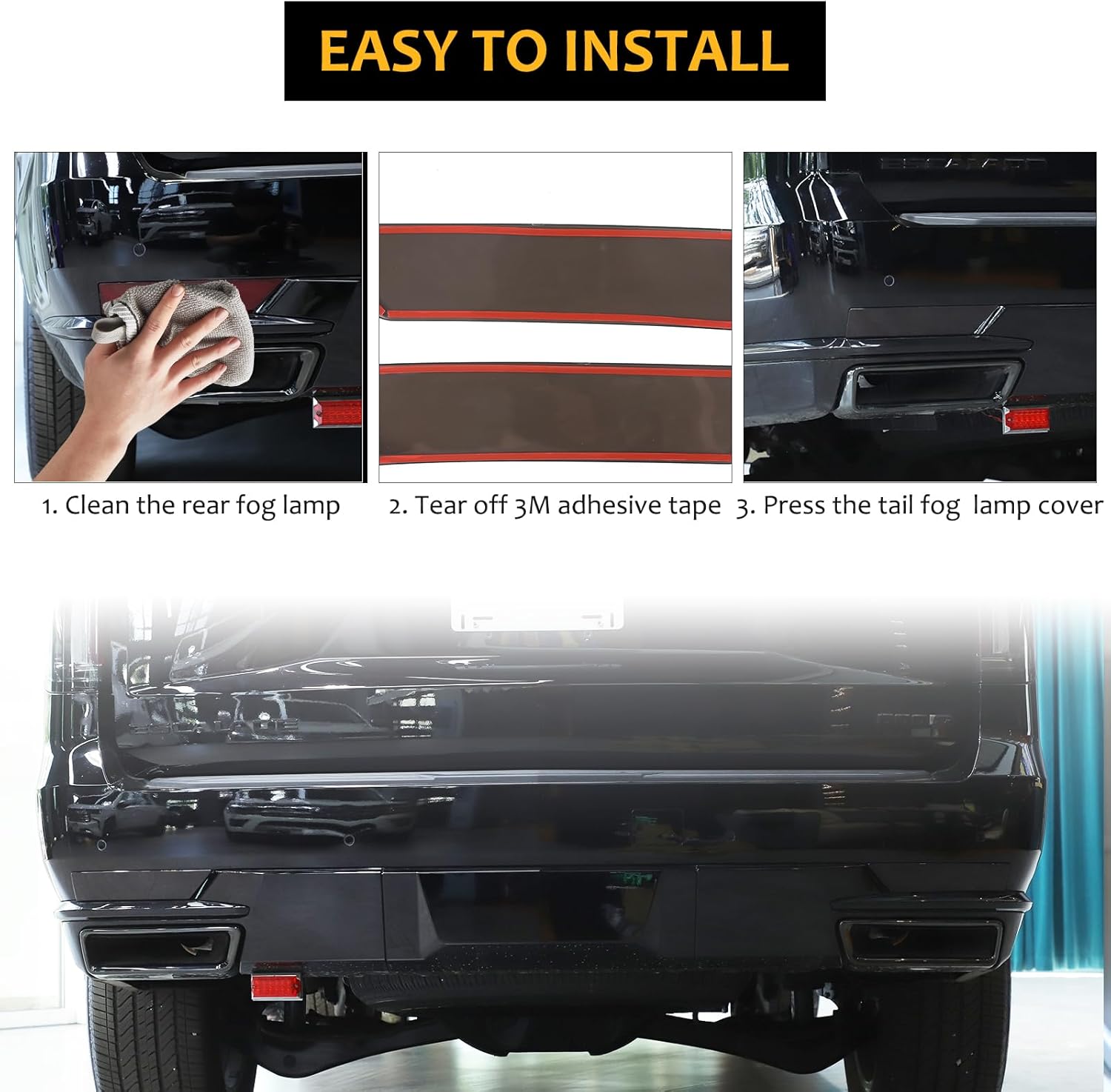 Rear Fog Light Lamp Cover Compatible with Cadillac Escalade 2021-2025,ABS Smoked Black Rear Fog Lamp Guard Cover Trim Car Exterior Protection Accessories