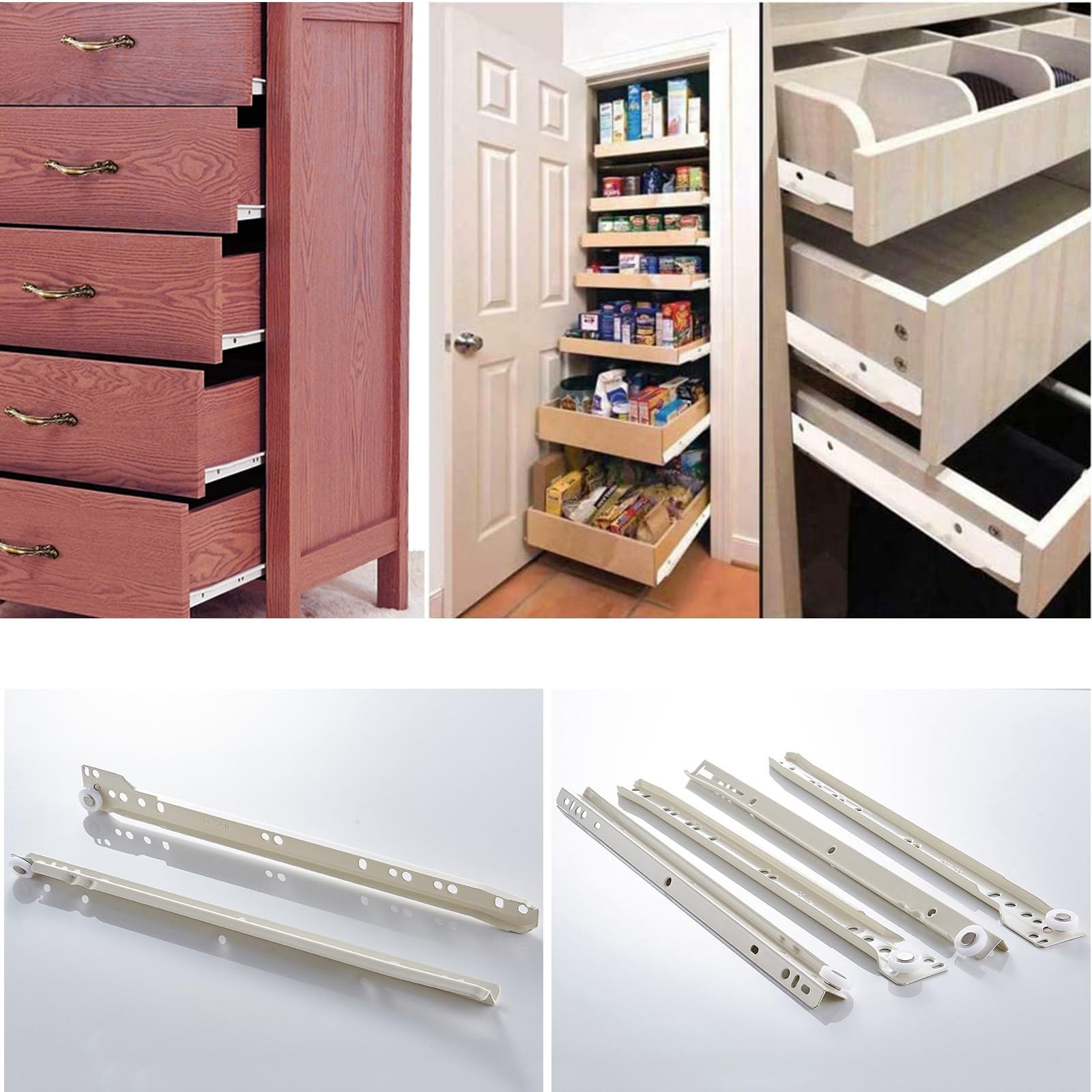 Rieles Para Cajones De Cocina 1 Par Guías Para Cajones De Madera, Capacidad Carga De 45 Kg, Correderas De Rodillos Para Cajones 250 300 400 550mm, Carriles Telescópica Silenciosa
