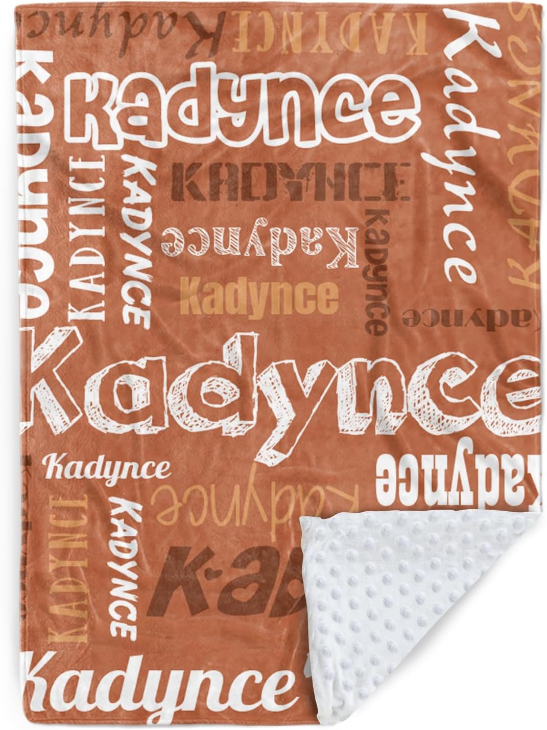 Custom Name Blanket - Multi-Fonts Name Design - Personalized Soft Plush Flannel Throw Blanket with Double Layer Dotted Backing for Baby Toddler Kids Teen Boys Girls Gifts Orange