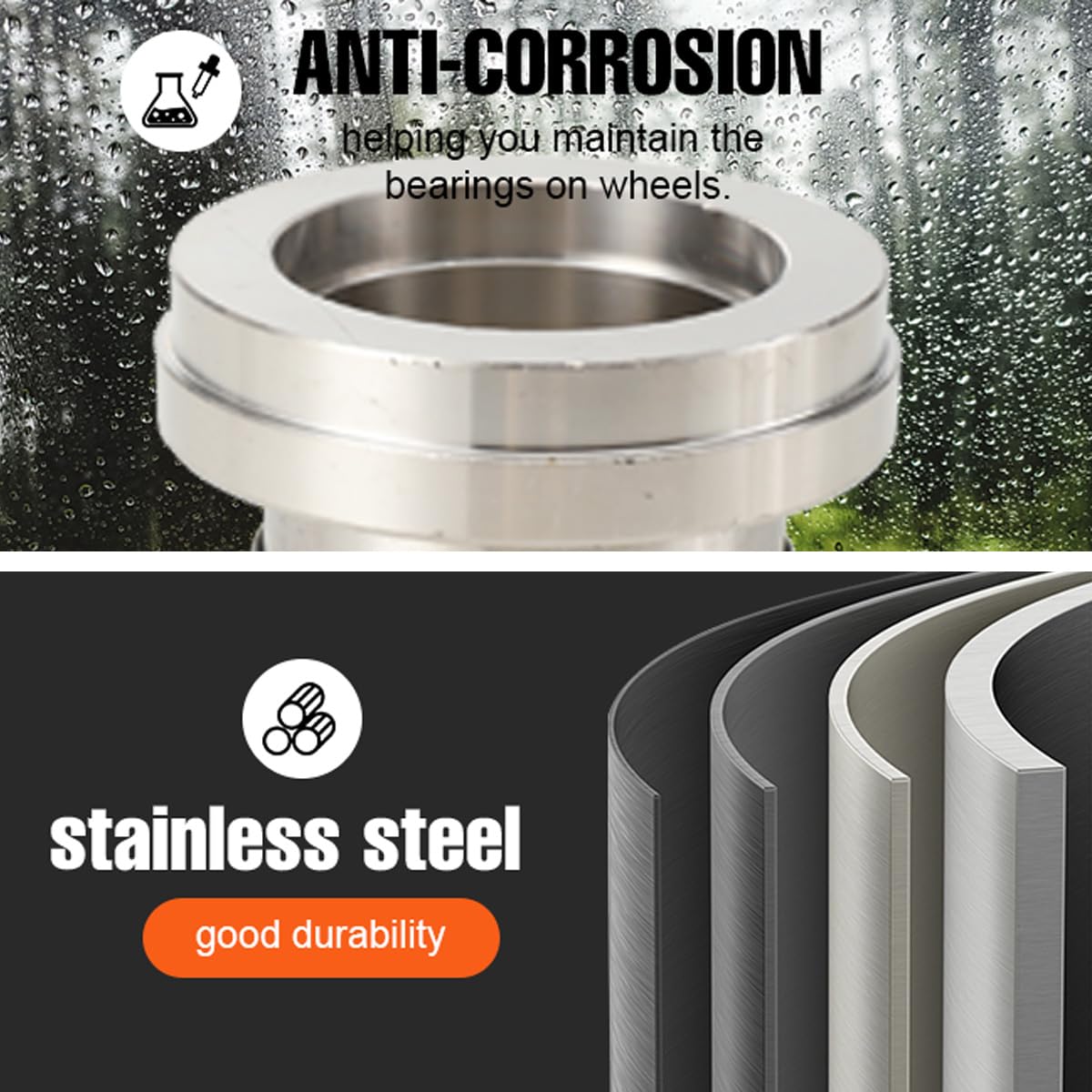 Stainless Steel Trailer Bearing 4pcs 2.717 with Protective Rubber Plugs - Trailer Hub Cap and Bearing Grease Plugs for 8 Bolt Hubs