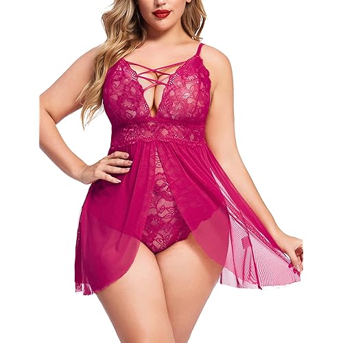 Avidlove Plus Size Babydoll Womens Snap Crotch Lingerie V Neck Lace Nighty Sleepwear L-5XL