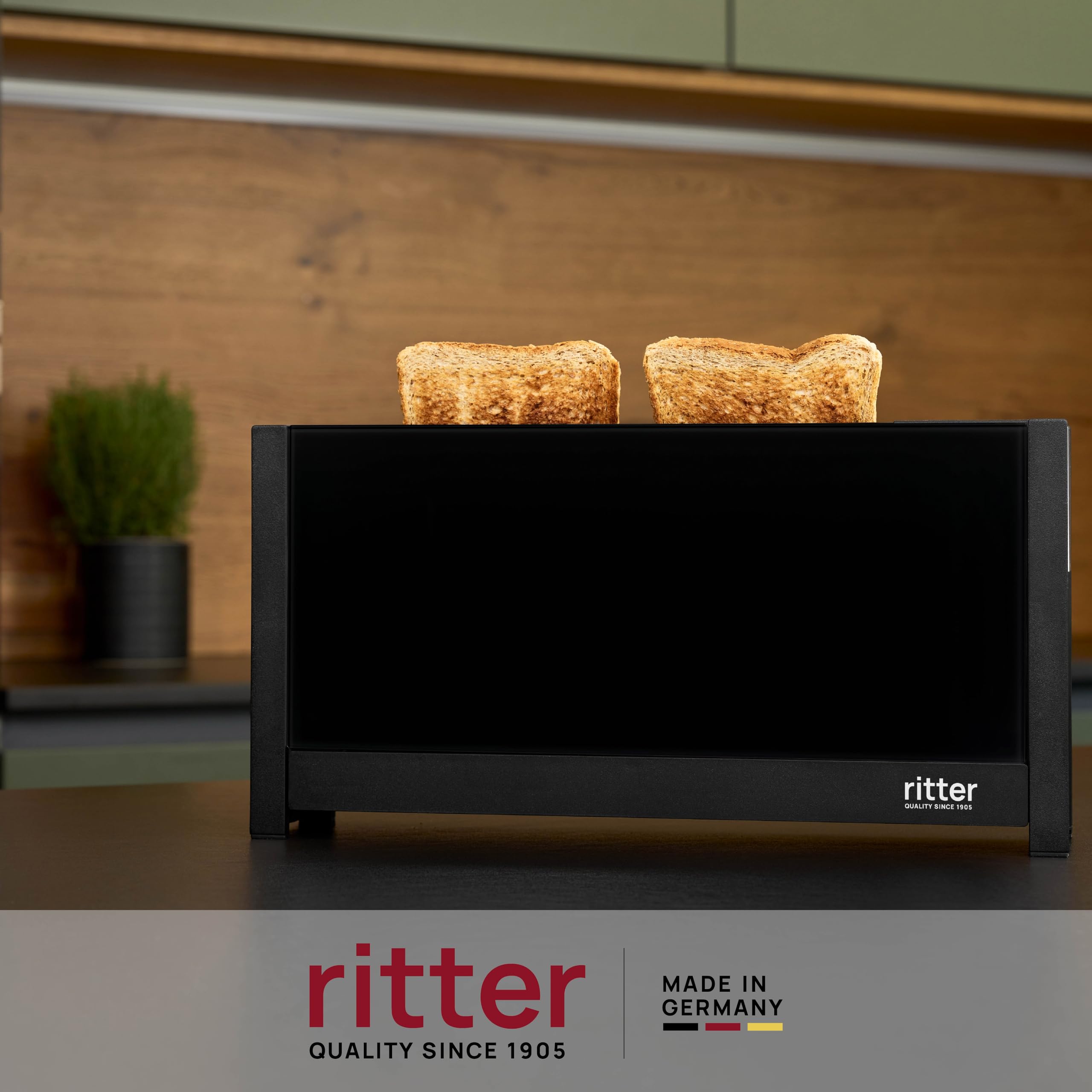 ritter volcano 5 Langschlitz-Toaster mit Brötchenaufsatz, extra schmal, Made in Germany, Schwarz