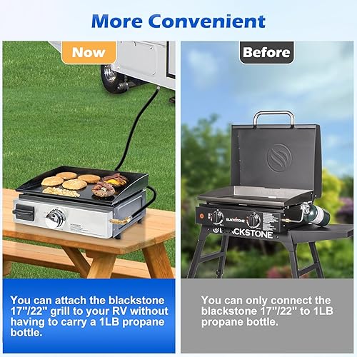 Miniatura 6 de WADEO Adaptador de codo de propano con manguera de extensión para parrilla Blackstone de 17 pulgadas y 22 pulgadas, manguera de conexión rápida de