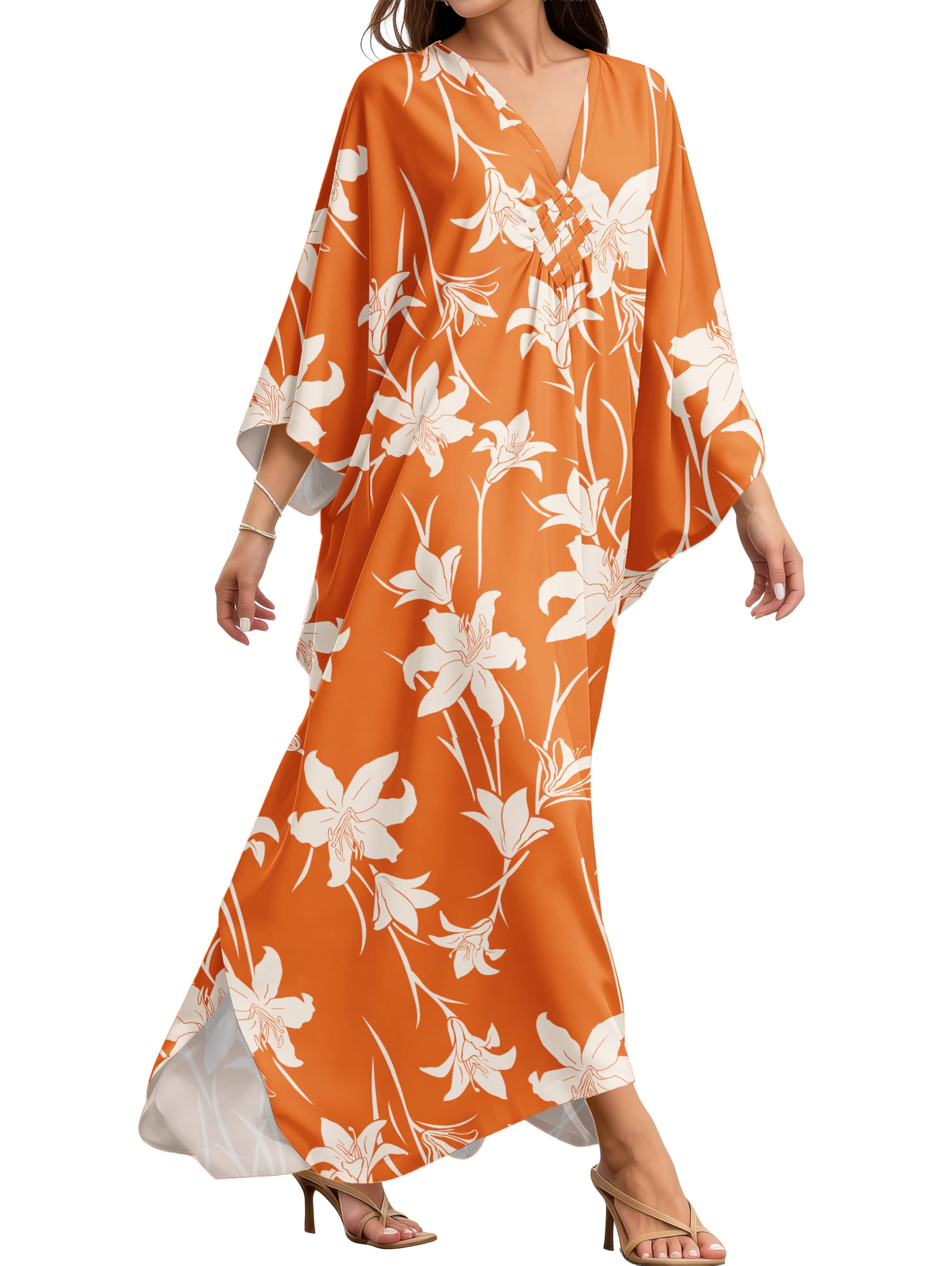 MAKABO Kaftan Dresses for Women V Neck Moo Moos Colorful Print Cover Ups | 100% Viscose Soft Skin Friendly, Breathable, Caftan Beach Dresses for Swimwear, Multi Pattern, Great Party Choice