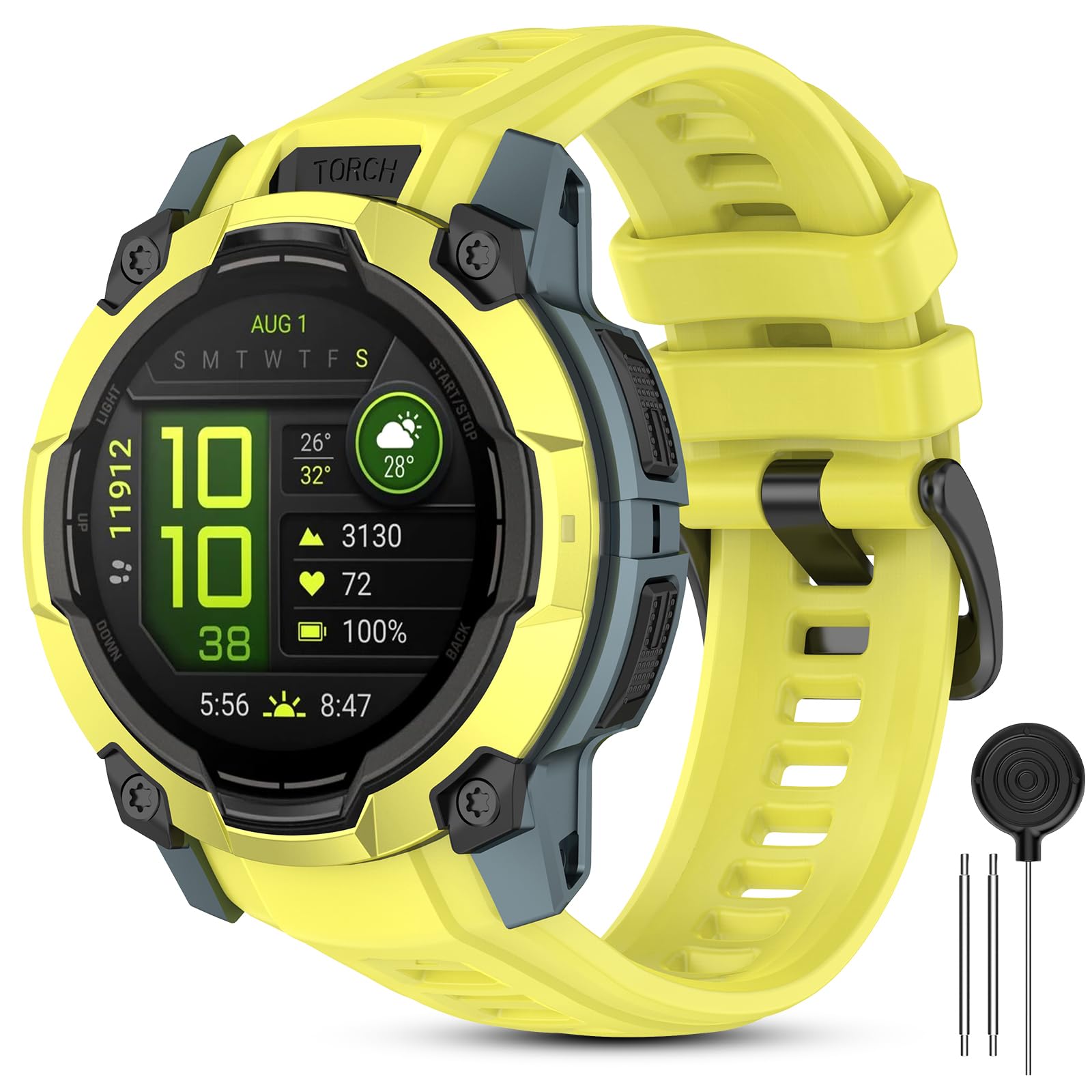 CHULN Silikon Armband Kompatibel mit Garmin Instinct 3 50mm AMOLED/Instinct 3 Solar 50mm, 26mm Einstellbares Sport Ersatzarmband für Smartwatch.(No host)