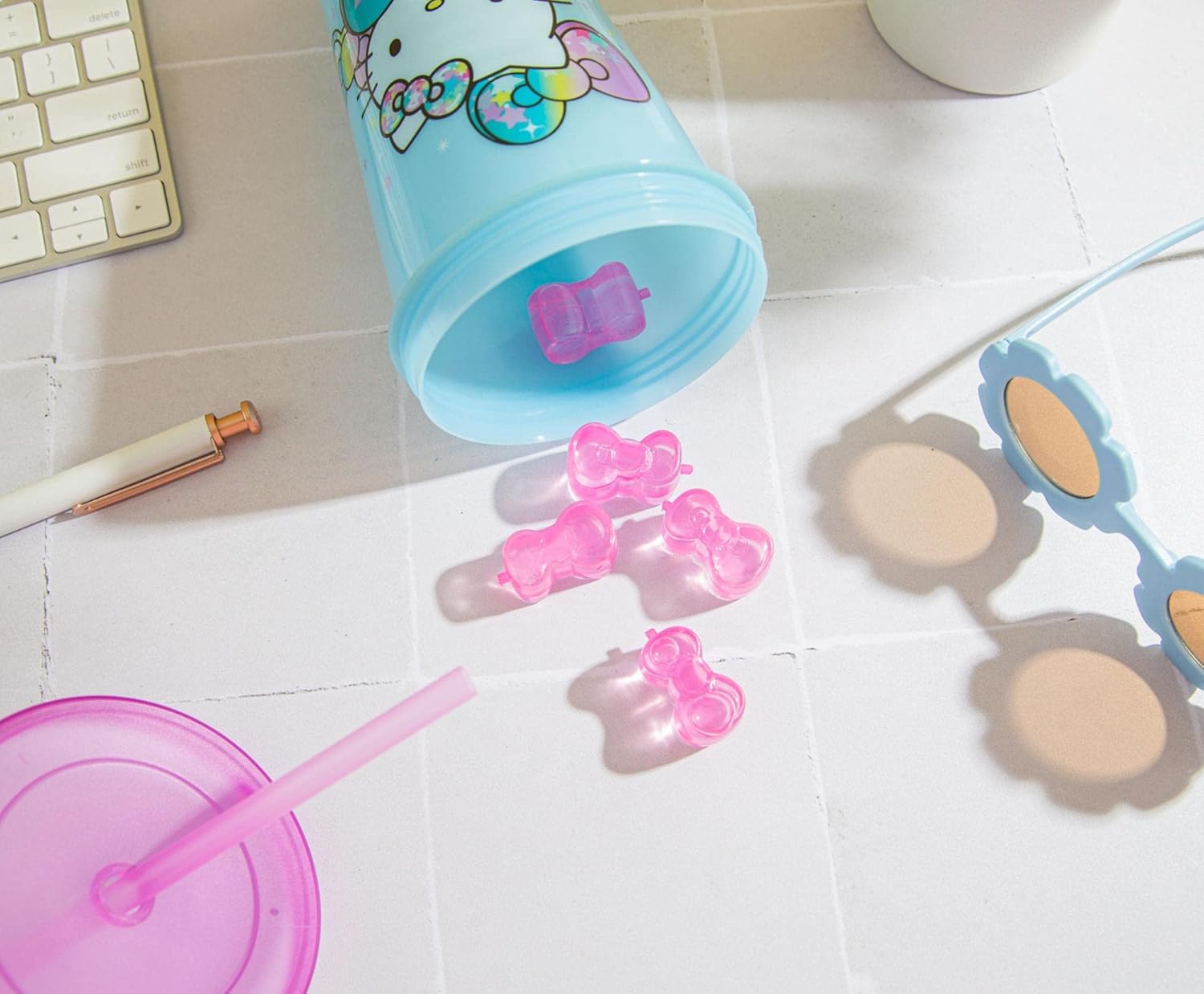 Toynk Sanrio Hello Kitty Starshine Color-Changing Plastic Travel Tumbler | Includes Reusable Straw, Leak-Resistant Lid, Fake Ice Cubes | Holds 24 Ounces - Image 5