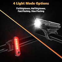 Vista 5 de Ascher Ultra Bright USB Rechargeable Bike Light Set, Powerful Bicycle Front Headlight and Back Taillight, 4 Light Modes, Easy to Install for Men