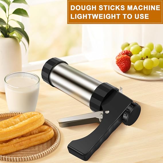 Churrera Churro Maker Machine Kit - Stainless Steel With 3 Different Tips, Piping Nozzle, Bag - Lightweight Hollow Tool for Making Churros