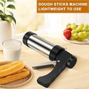 Churrera Churro Maker Machine Kit - Stainless Steel With 3 Different Tips, Piping Nozzle, Bag - Lightweight Hollow Tool for Making Churros