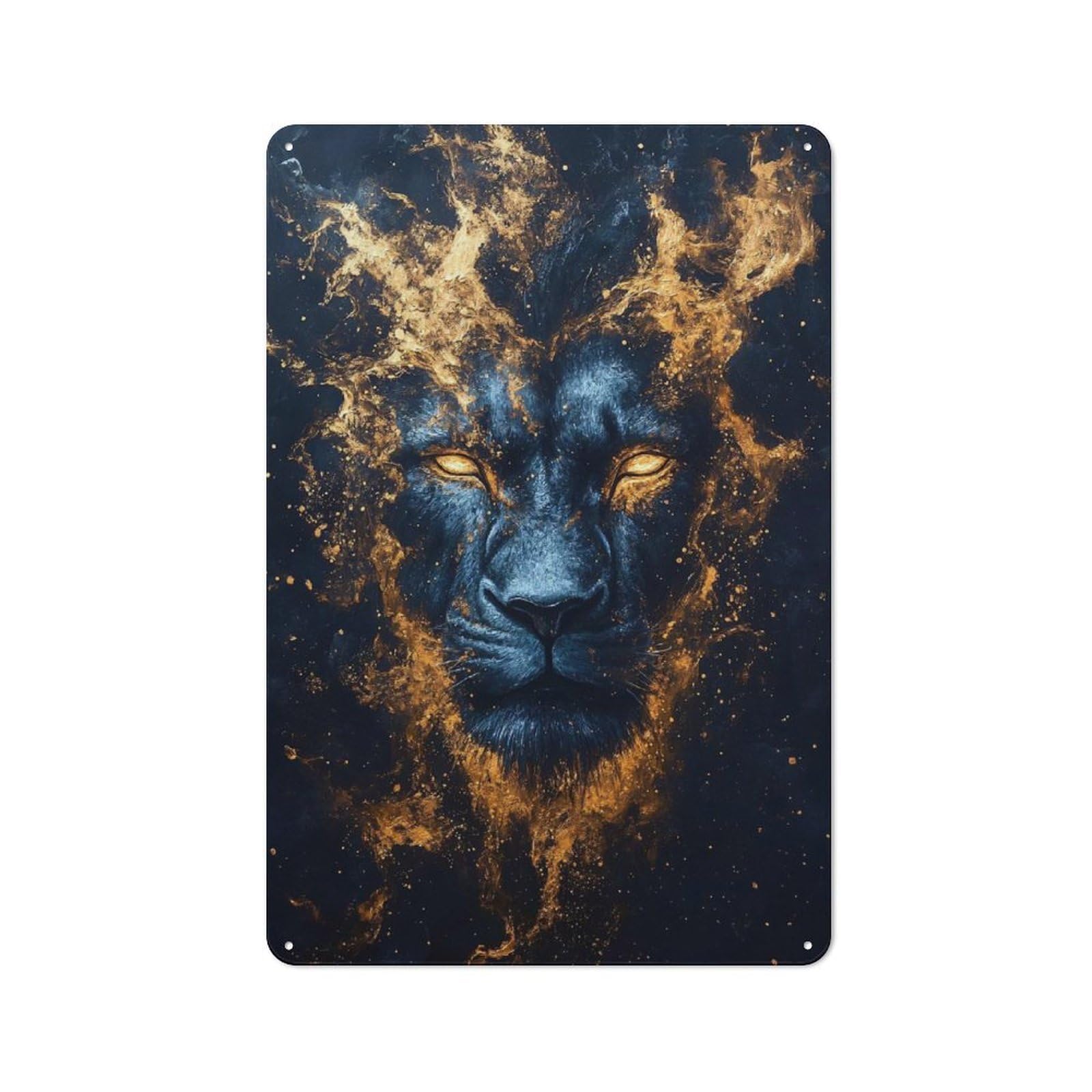 Garage Style Metal Wall Sign 30x20cm Featuring Cosmic Lion Portrait, Garage Wall Decor for Garage, Hobby Room, Office Or Man Cave
