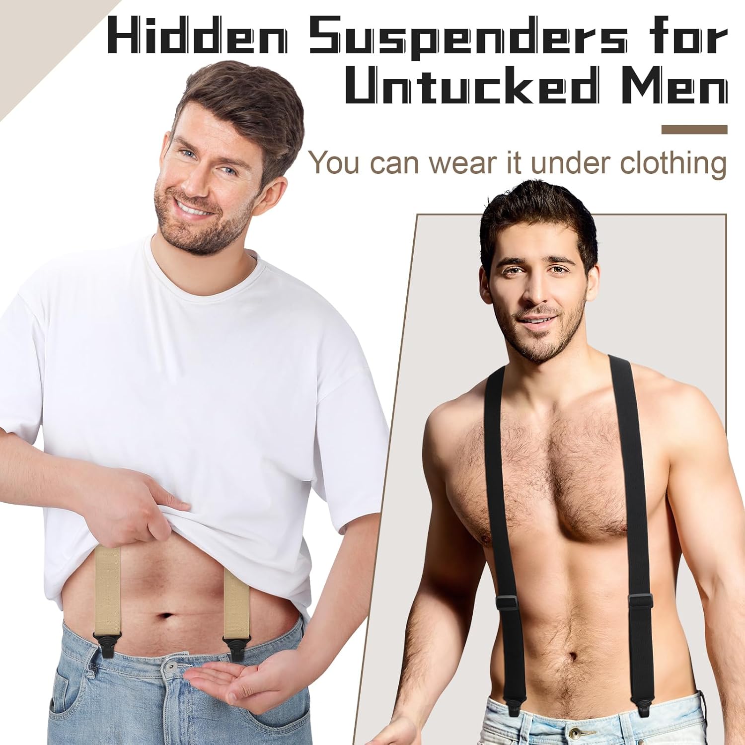 Janmercy 2 Pcs Men's Hidden Suspenders Y Back Under Clothing 1.5 Inch Wide Heavy Duty Adjustable - Image 3