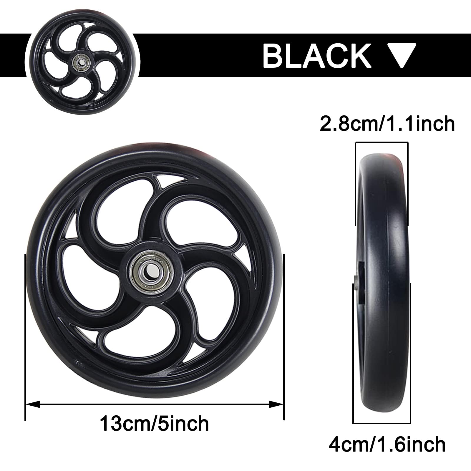 Zestaw do wymiany przednich kół Solid Tires do wózka inwalidzkiego/kółek - akcesoria do chodzików, kółka do chodzików dla osób niepełnosprawnych - łatwe dopasowanie i trwała modernizacja