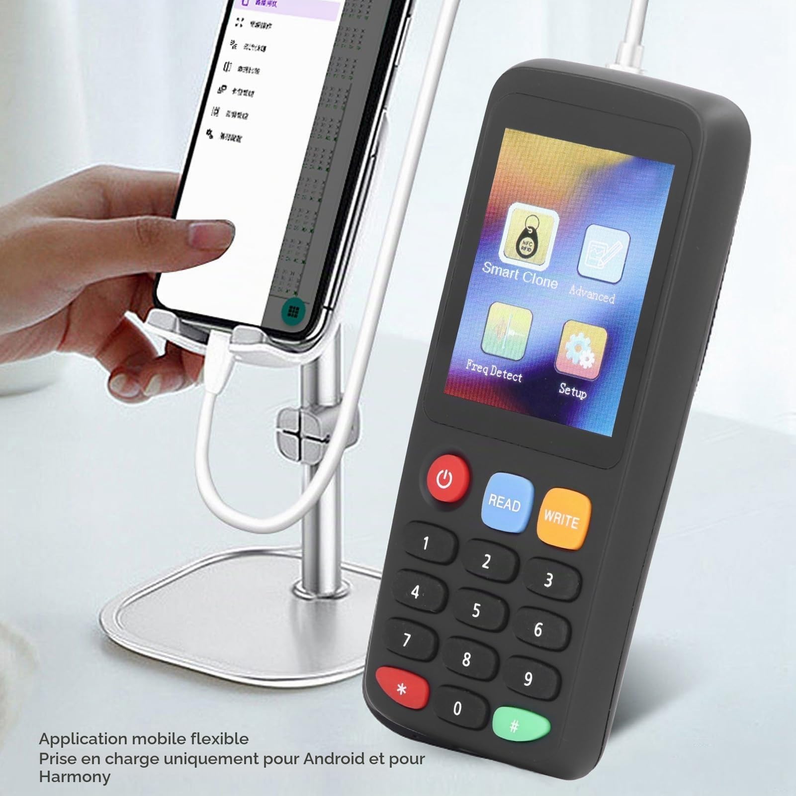 Copieur de Carte USB, Lecteur RFID Portable à Fréquence Complète Duplicateur de Copieur de Carte RFID avec 5 Cartes T5577, Duplicateur RFID de Connexion APP (5 boucles UID 5 cartes UID)