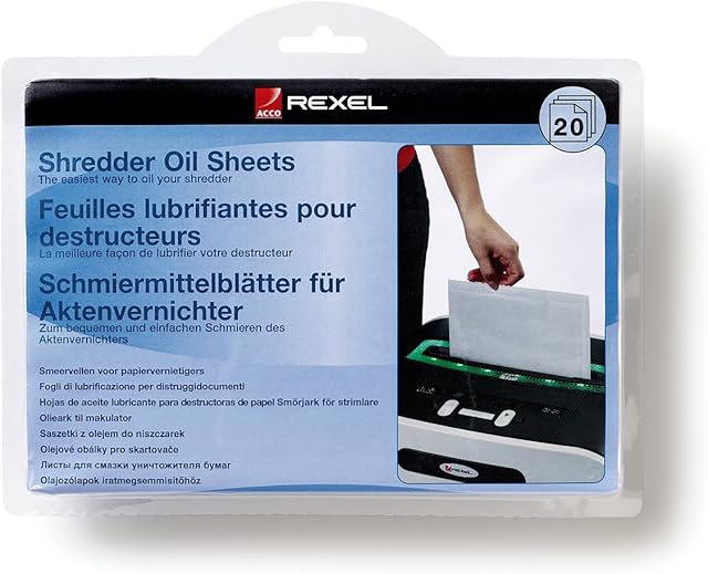 Rexel 2101949 Shredder Oil Sheets, Shredder Maintenance,white,, Pack of 20, A5 Size