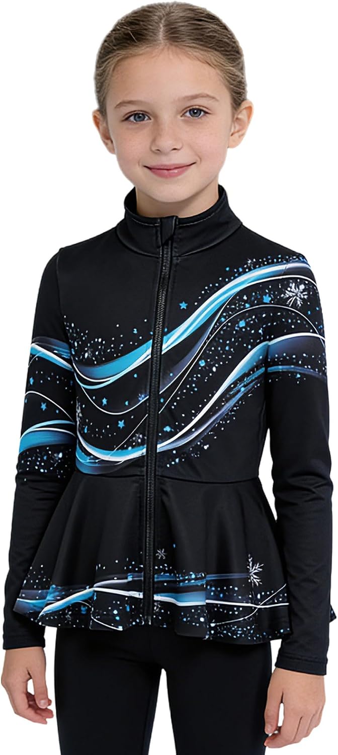 Jugaoge Kids Girls Figure Skating Jacket Gym Training Clothes Ice Skating Practice Peplum Jacket Sportwear