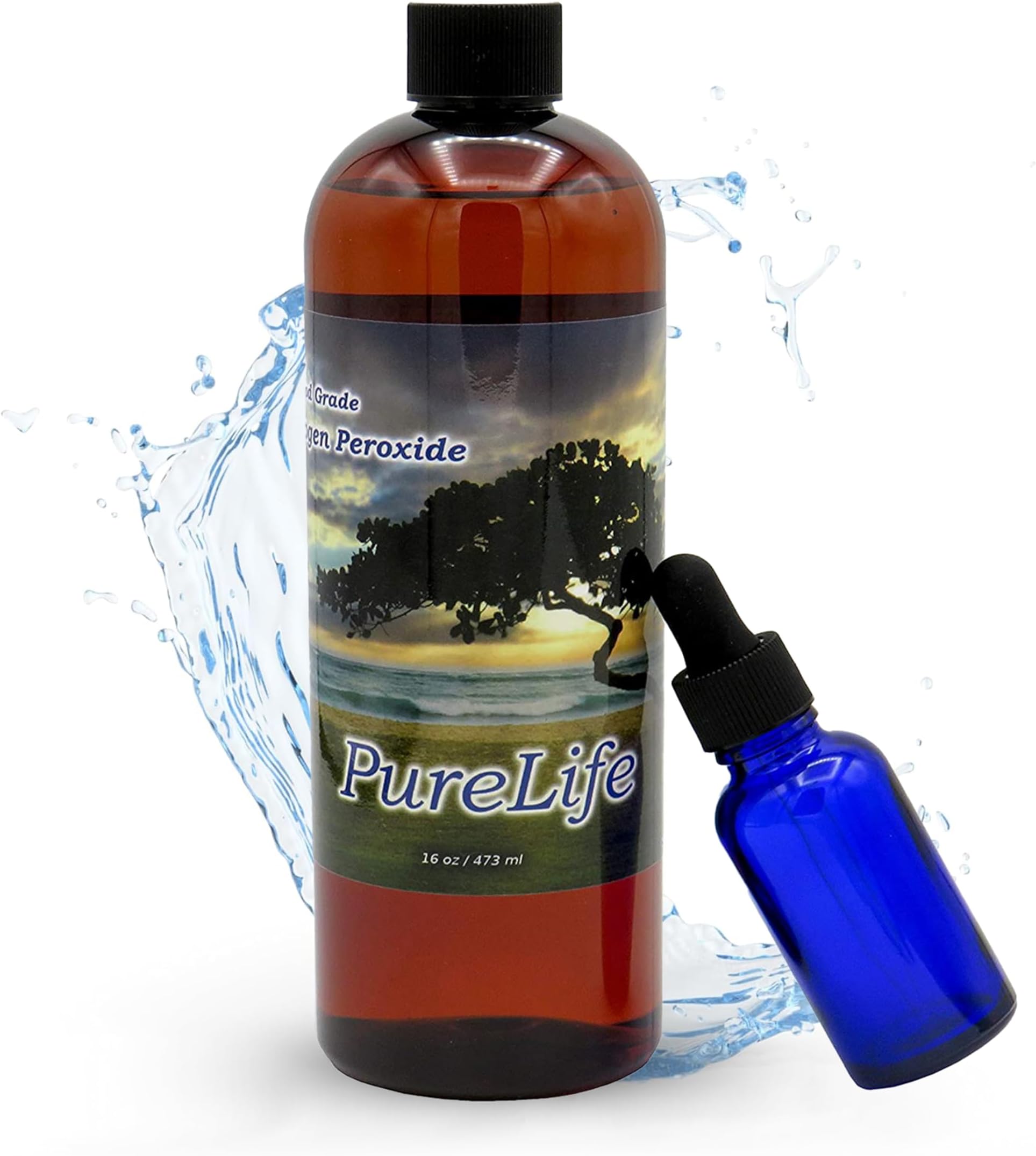 PureLife ™ 12% Hydrogen Peroxide Food Grade with No Added Stabilizers - in Distilled Water (16 Oz +Dropper)