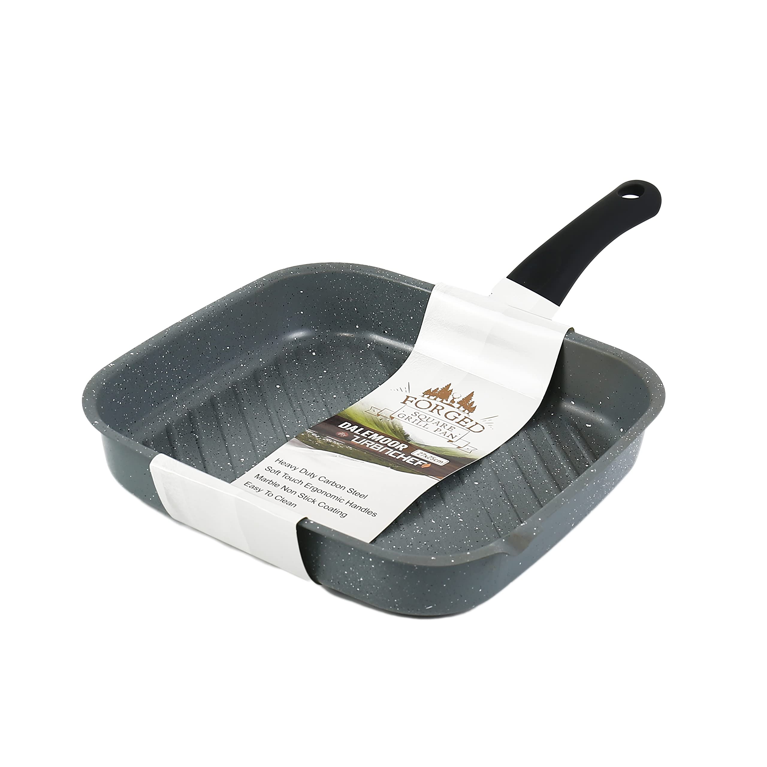 DALEMOOR By URBN-CHEF Carbon Steel Marble Grey Cooking Pots Pans Cookware (27cm x 25cm Square Grill Pan)