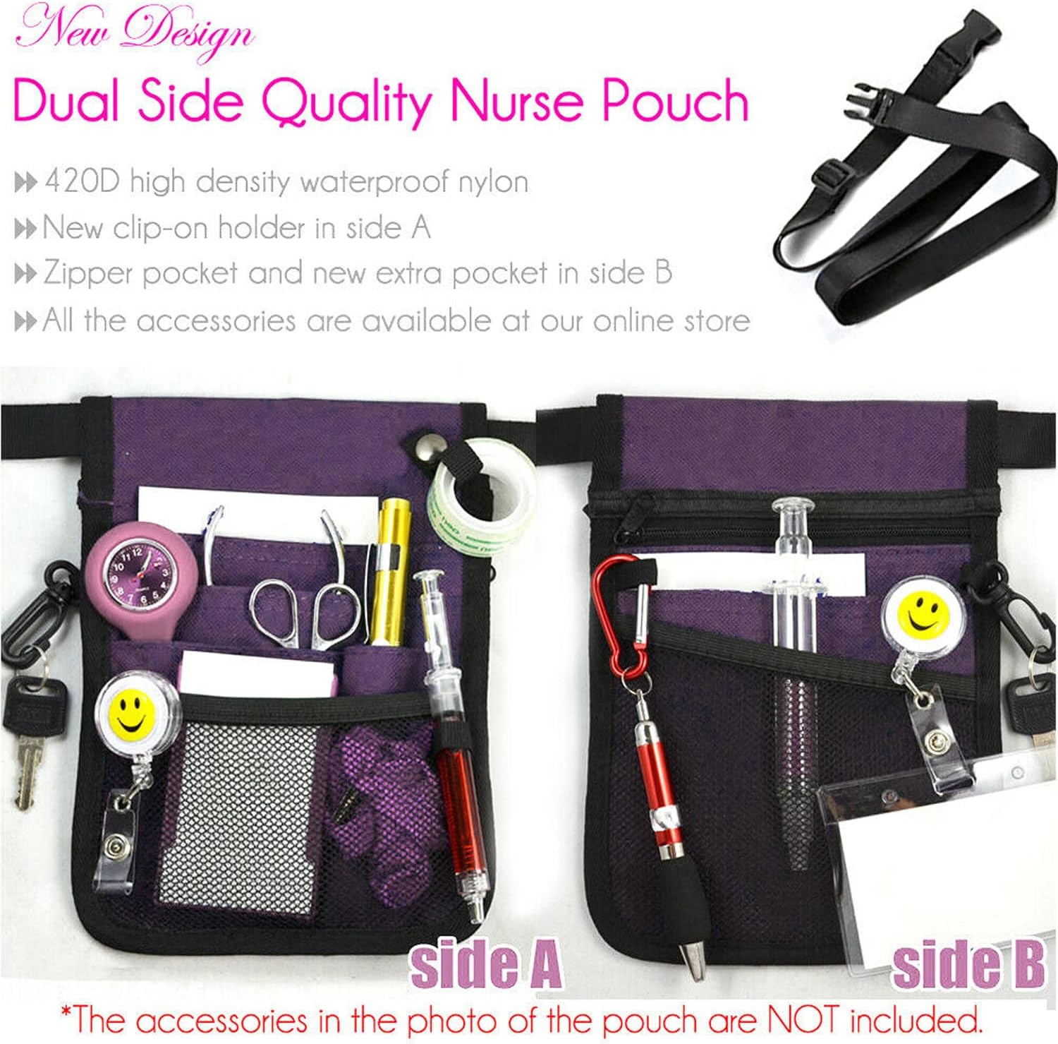 Yotsuba Panny Pack, Quick Pick Portable Waist Bag, Nurse Tool Bag 2 Sided - 8 Pocket Long Adjustable Belt Nurse Utility Organizer Belt Bum Bag Waist Pack Pouch Case for Medical Scissors Care Kit Tool