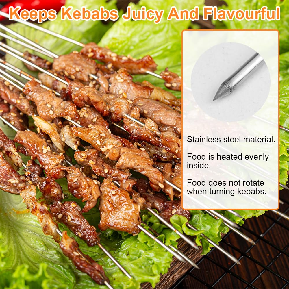 Brochettes en Acier Inoxydable 25 cm, Pique a Brochette Réutilisables, Aiguilles à Roulade pour Barbecue, Bœuf, Poisson