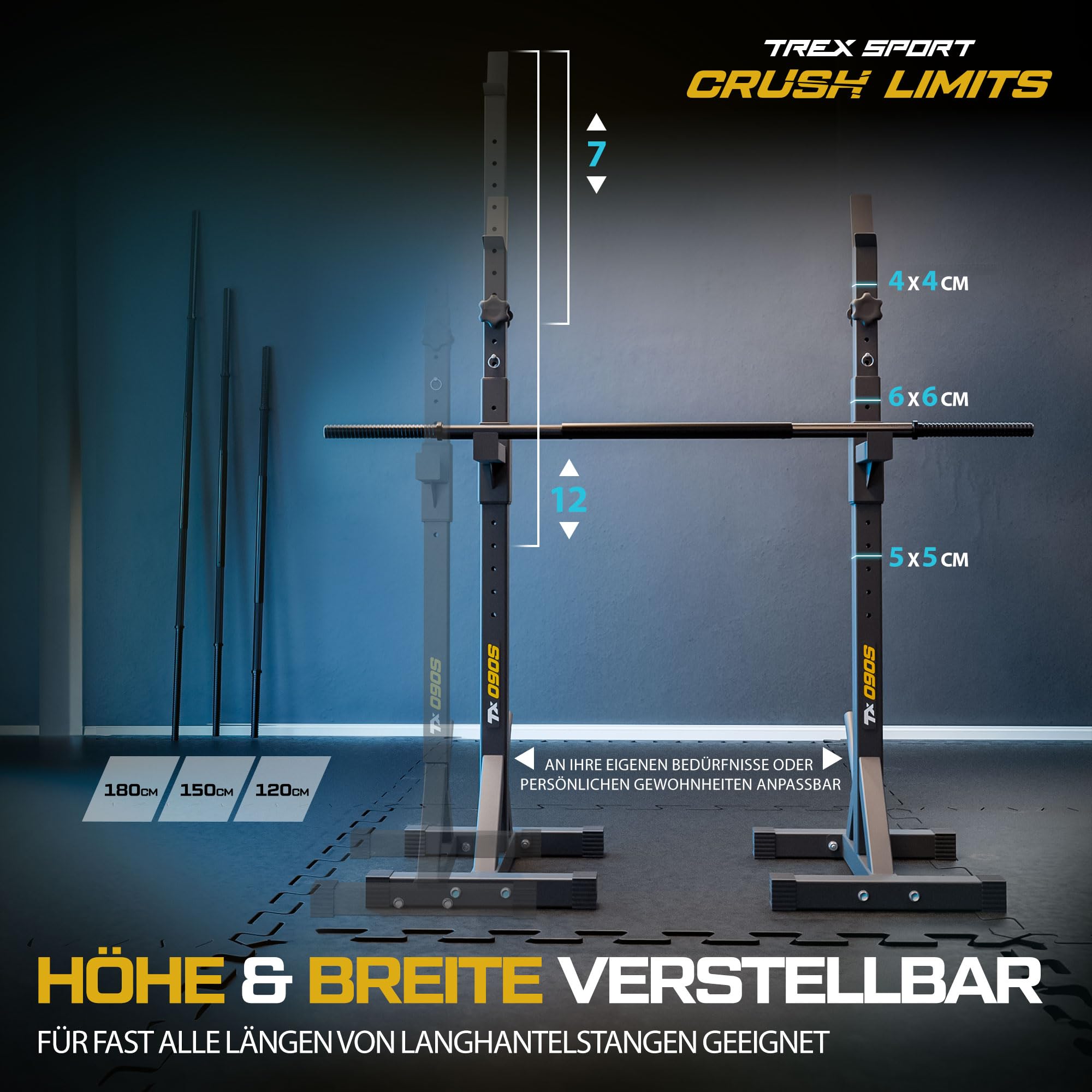 TREX SPORT Hantelständer Hantelablage 12-Fach verstellbar bis 200kg TX-090S | Langhantelständer, Sicherheitsablage mit 7 Höhenstufen, Metall Kniebeugenständer für Krafttraining Zuhause, stabil