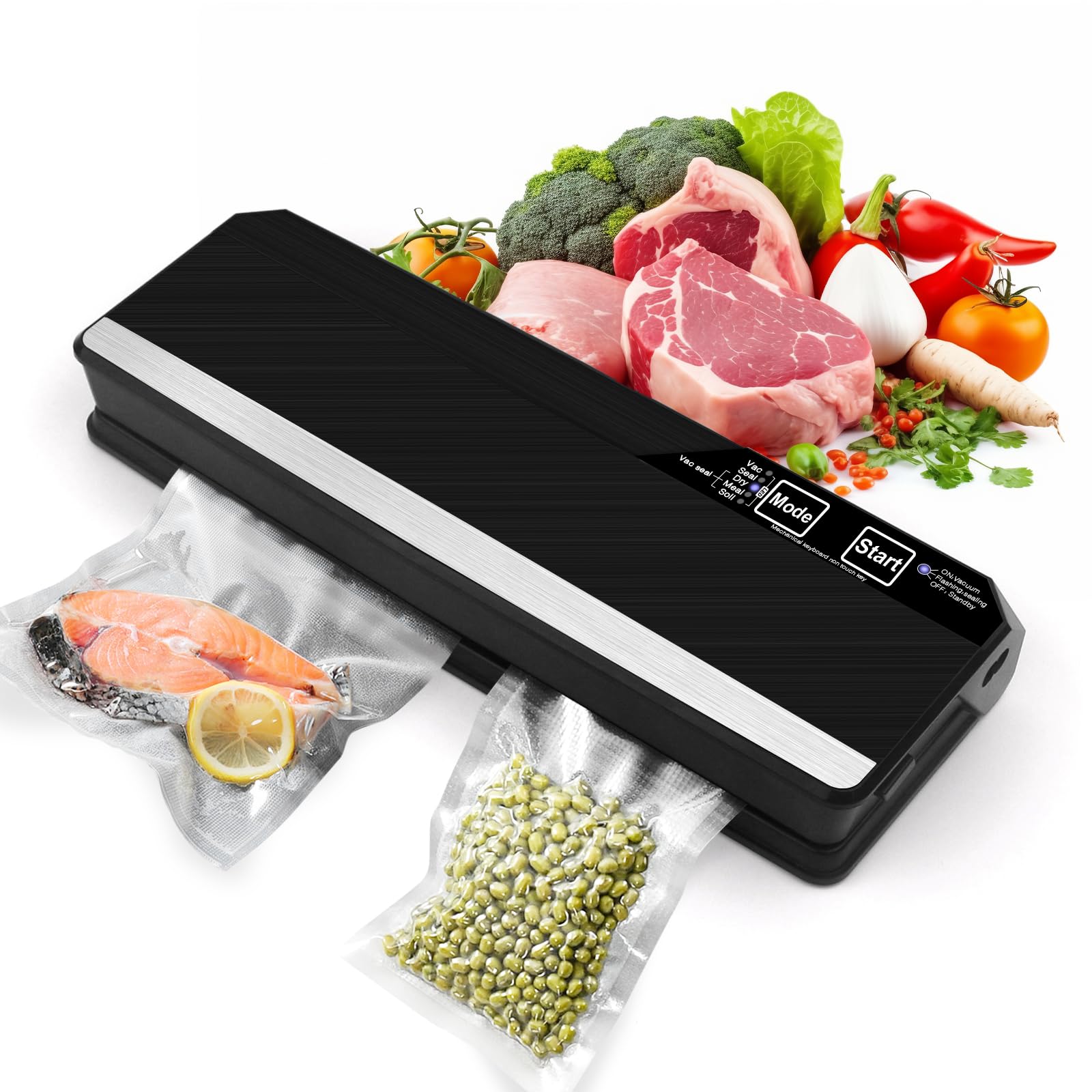 Bxdayyskr Vacuum Sealer Machine for Food Preservation with 1000 Consecutive Seals, 5 Modes, Automatic Food Sealer Machine for Food Preservation, with 10Pcs Seal Bags