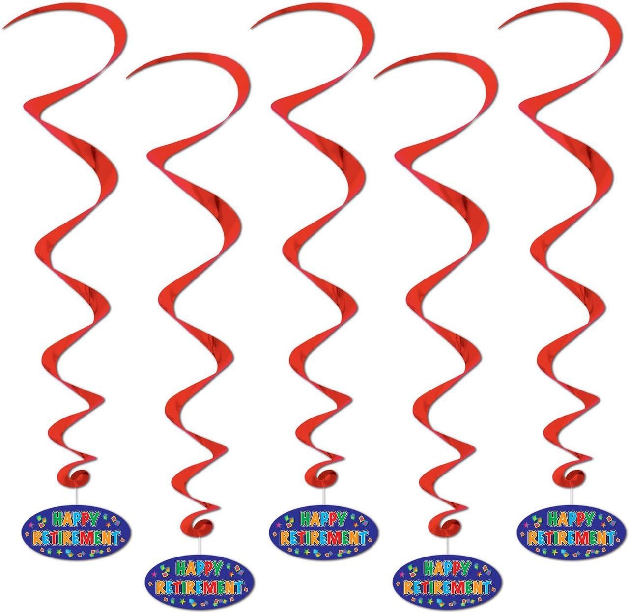 Beistle 5-Pack Happy Retirement Whirls, 3-Feet 2-Inch
