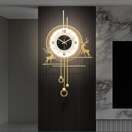 Miniatura 8 de Reloj de pared dorado para sala de estar, reloj de pared decorativo dorado grande con luz, reloj de pared silencioso creativo decorativo para