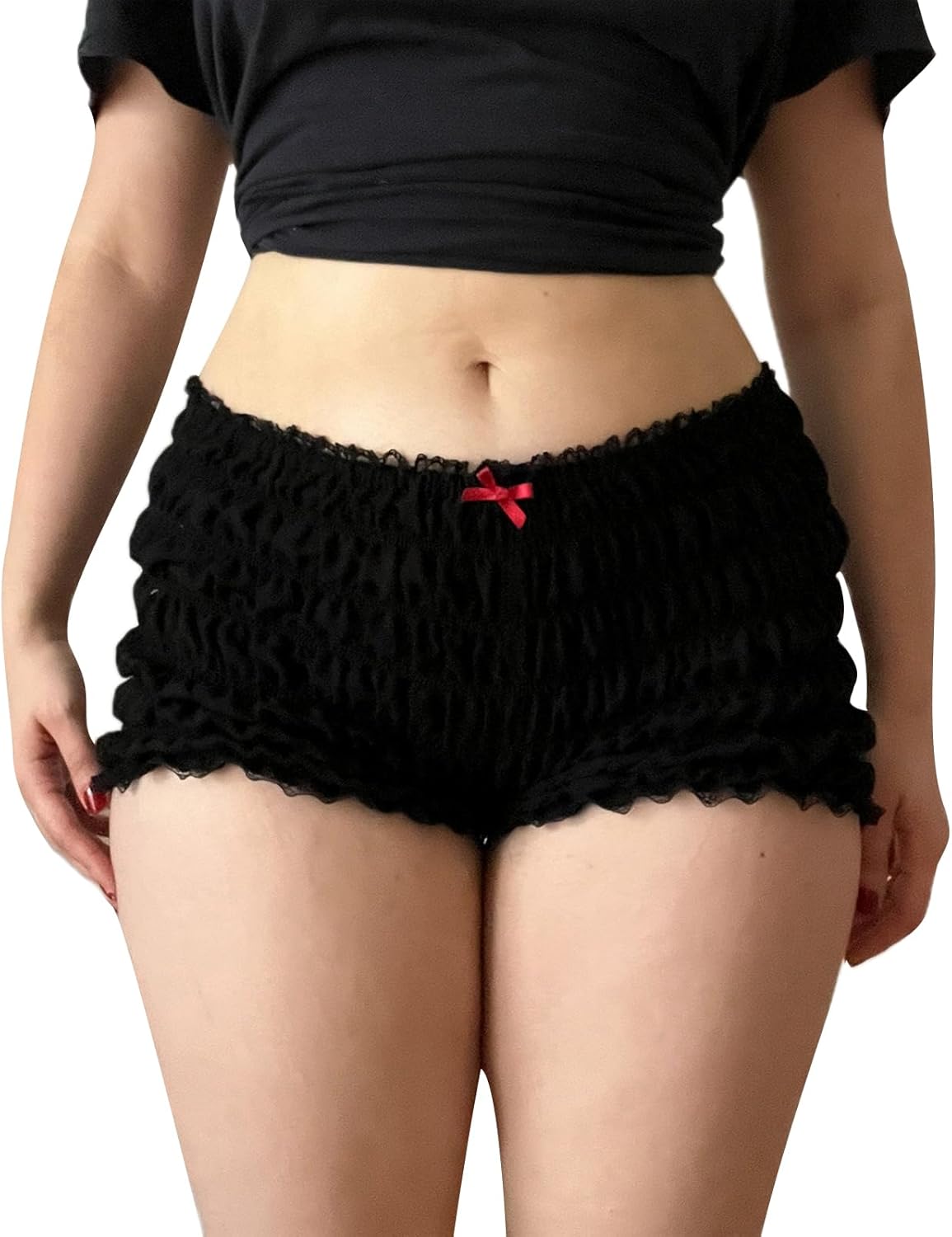 KOSUSANILL Womens Ruffle Bloomer Shorts Y2k Elastic Gingham Fruit Print Cute Frilly Lounge Sleep Pj Mini Micro Boy Shorts