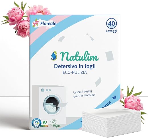 NATULIM - Detergent in Sheets for Washing Machine - Ecological and Hypoallergenic Washing Machine Detergent - 40 Washes - Floral Fragrance