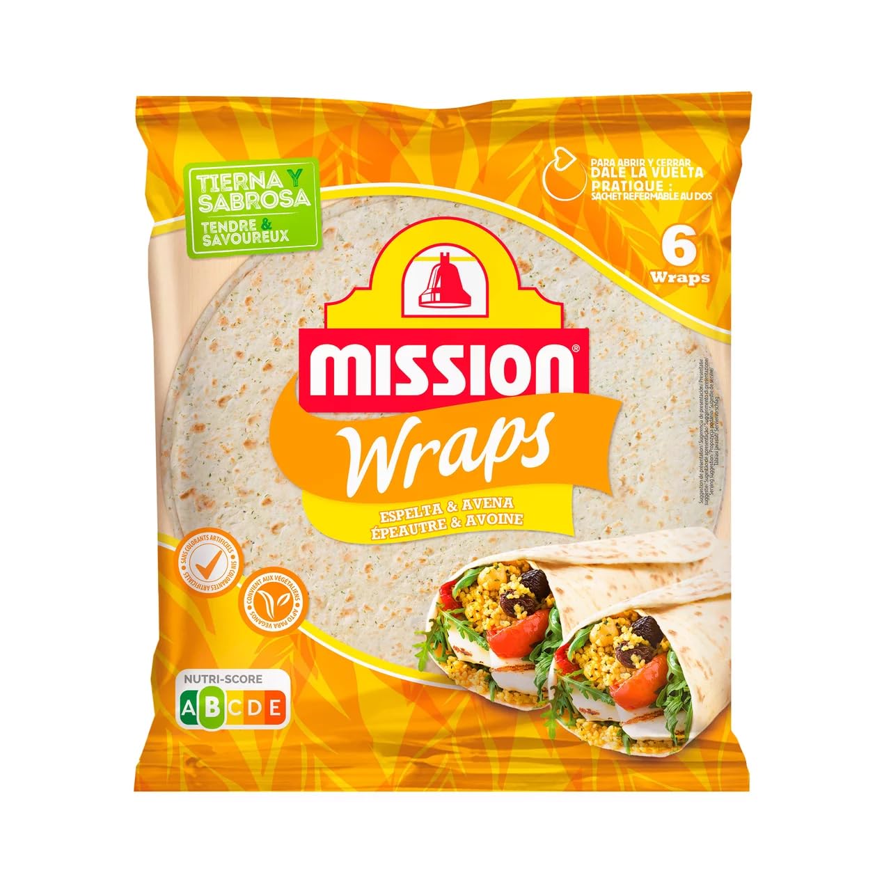 MISSION Weizentortillas mit Dinkel und Hafer speziell für Wraps 370 g Packung mit 3