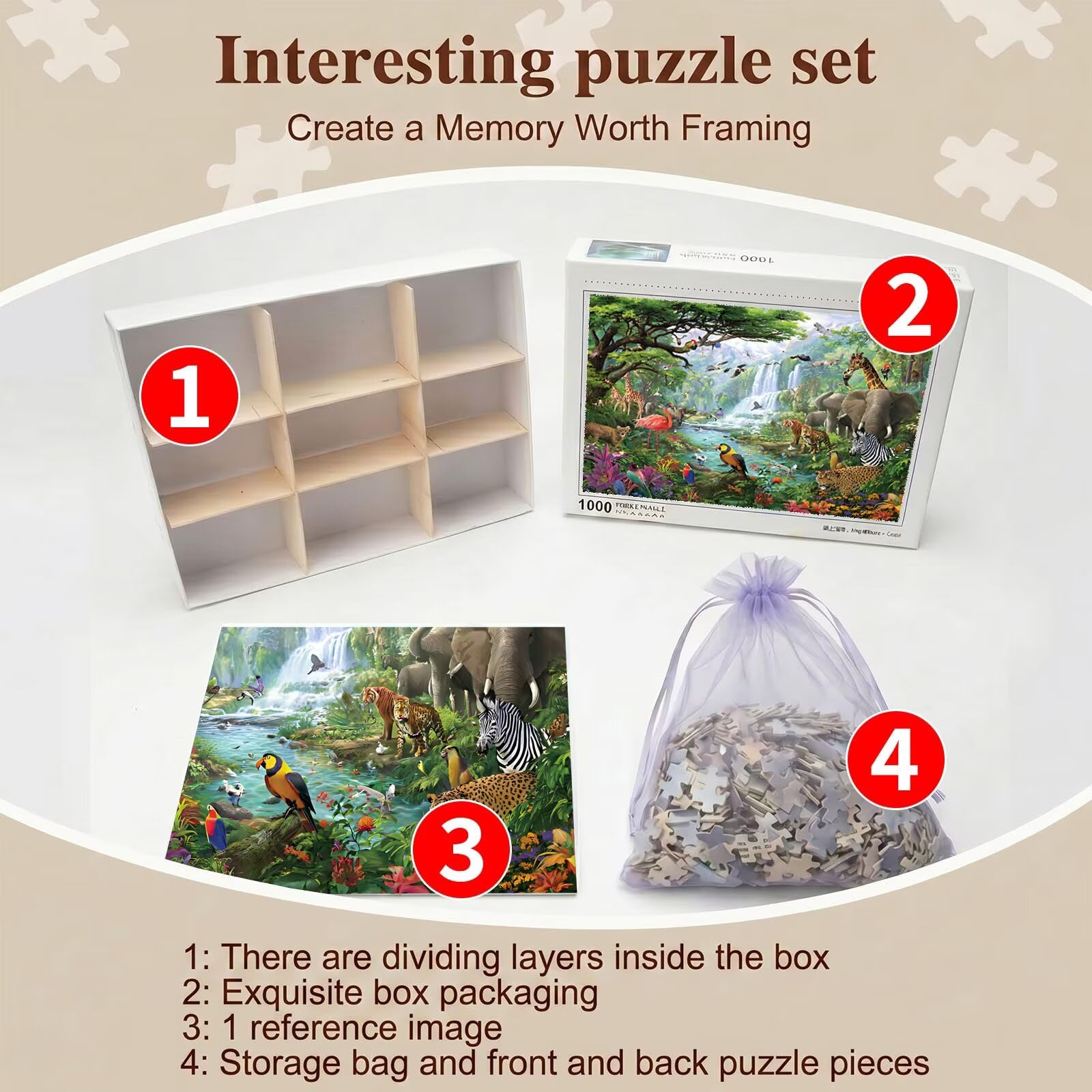 Puzzle 4000 Teile, Holzpuzzle Erwachsene 141 x 87 cm, Kniffliges Denksport Spiel, Großer Puzzlespaß für anspruchsvolle Liebhaber, Familienspiel, Puzzles für Dekor und Geschenk Tier tropisch f0-158