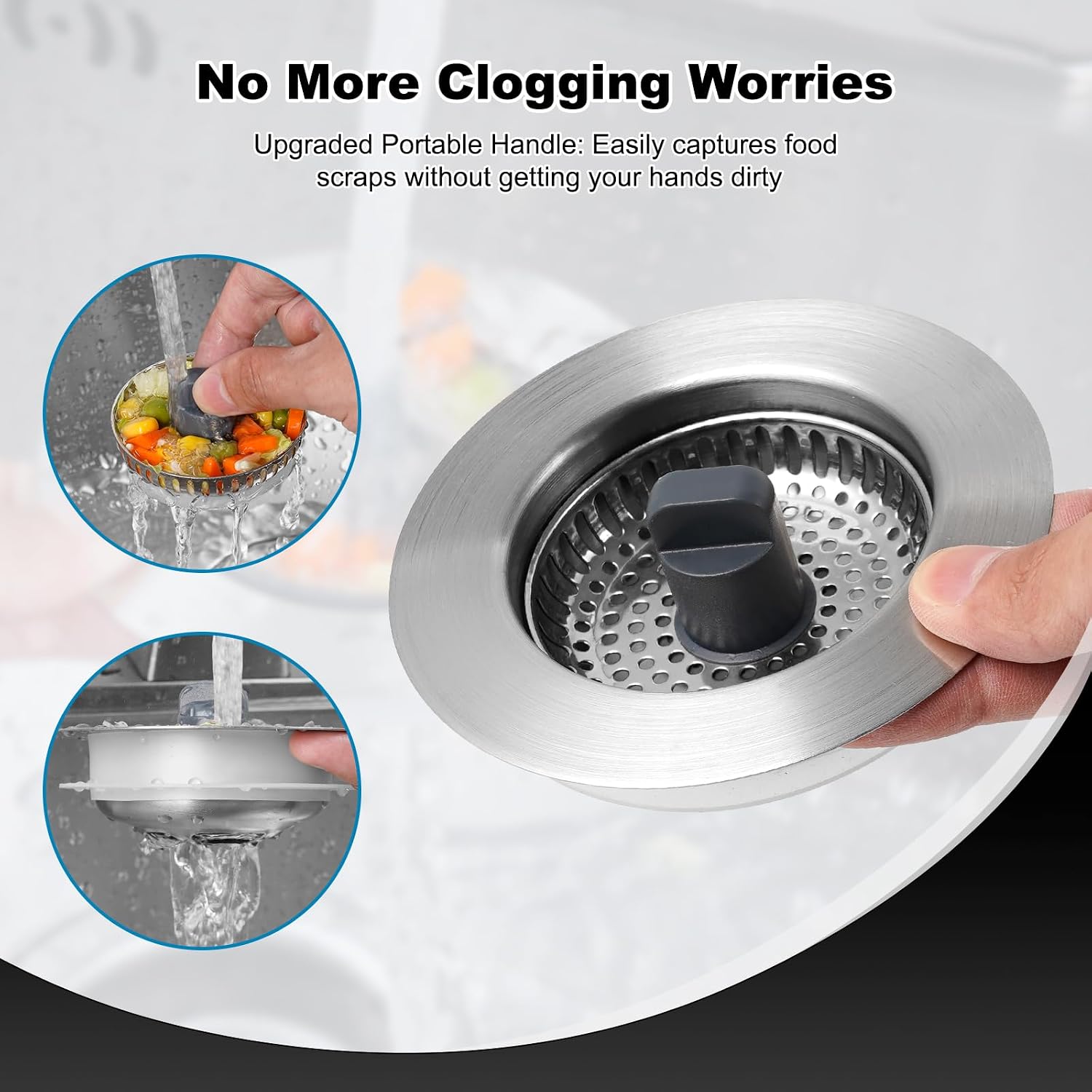 Universal All Metal Kitchen Sink Strainer with Drain Stopper Assembly, iFealClear Stainless Steel Pop Up Kitchen Sink Stopper, Dishwasher Safe, Fits US Standard 3-1/2'' Drain, Chrome Finished