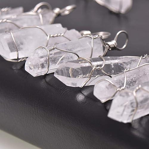 Miniatura 3 de Collar con colgante envuelto en alambre de cristal curativo mineral crudo de cuarzo blanco natural