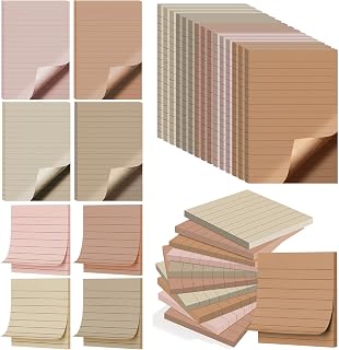 20 Pads Brown Color Sticky Notes with Lined Ruled Self Stick Notes Pads Boho Super Sticking Power Memo Pad Vintage Colors Post Note for Office School Meeting Home 40 Sheets/pad(4 x 6 Inch, 3 x 3 Inch)