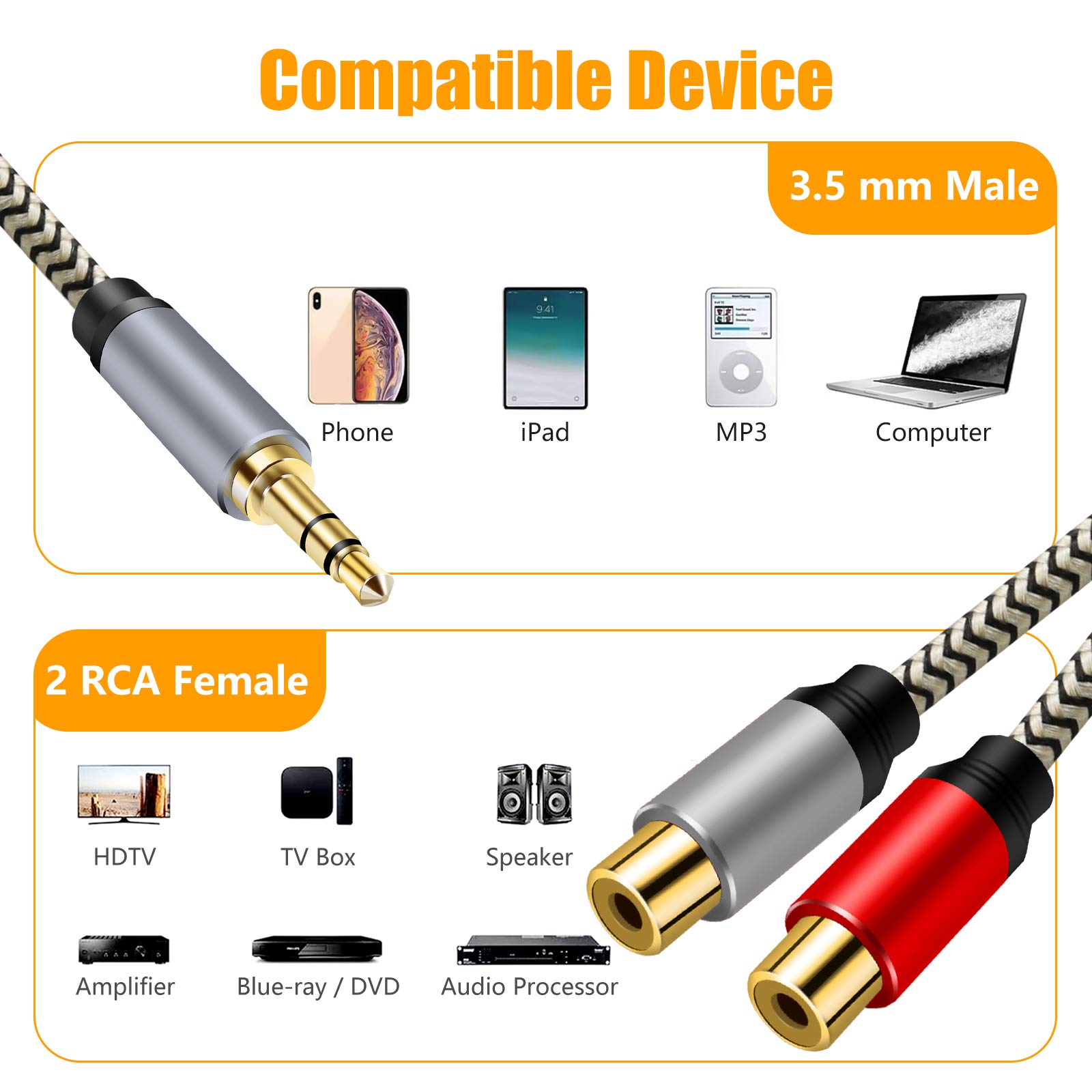 Cavo Adattatore Audio Stereo 2 RCA maschio a Jack 3.5 mm femmina