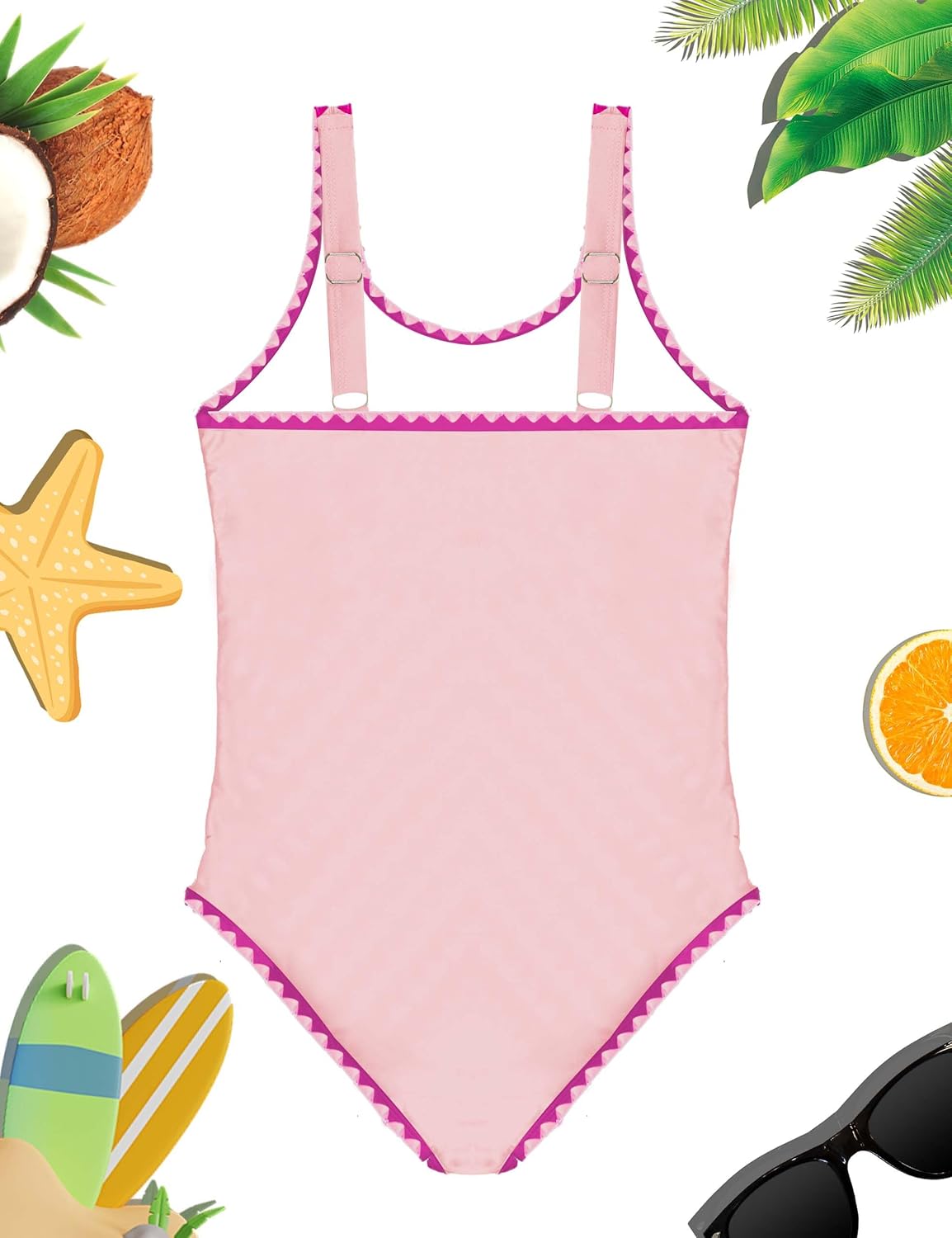 Girls One Piece Swimsuits Color Block Contrast Trim Adjustable Straps Bathing Suit Swimwear 9-16Y