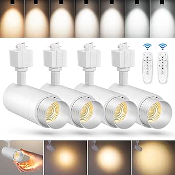 10-Color Zoomable 12W LED Track Lighting Head, Dimmable, H Track Light with Remote Control, 4 Pack