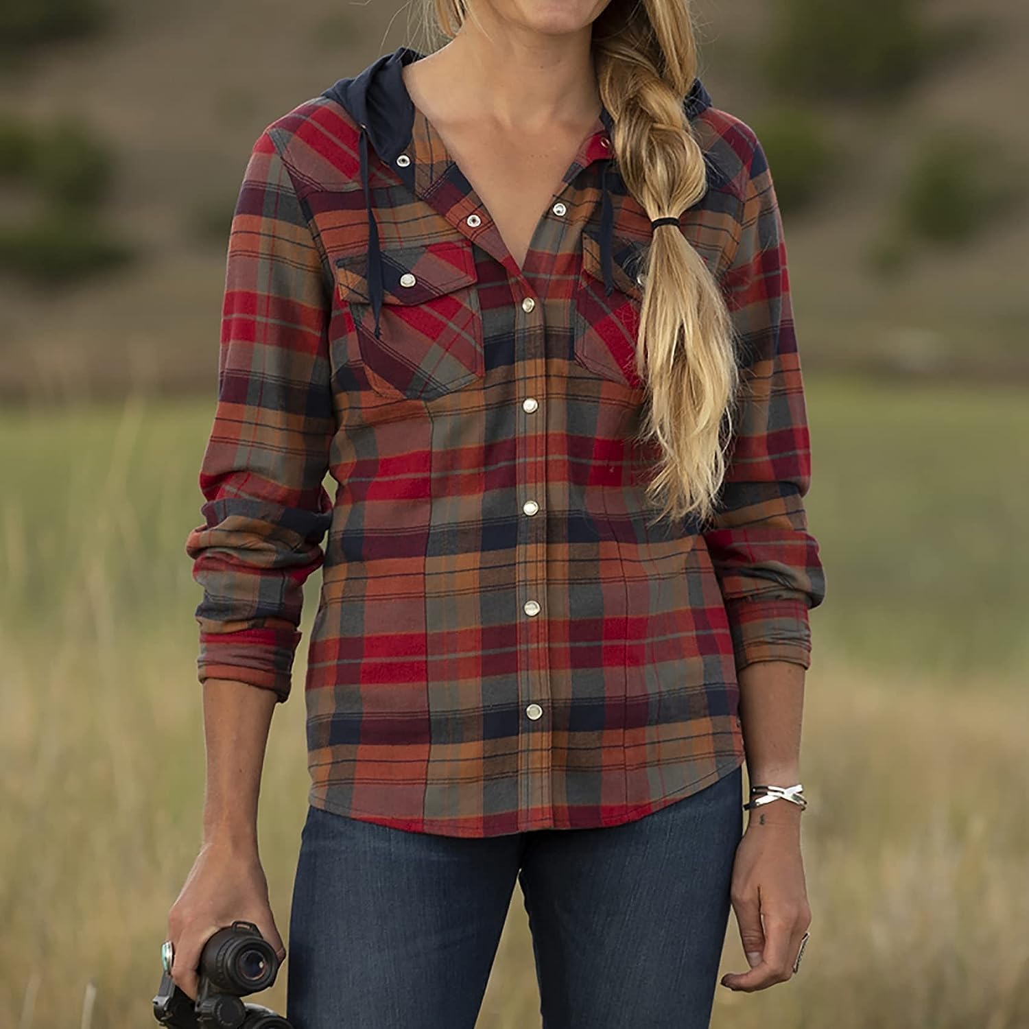 Legendary Whitetails Women's Hooded Heavyweight Stretch Flannel Button Up Shirt - Image 5