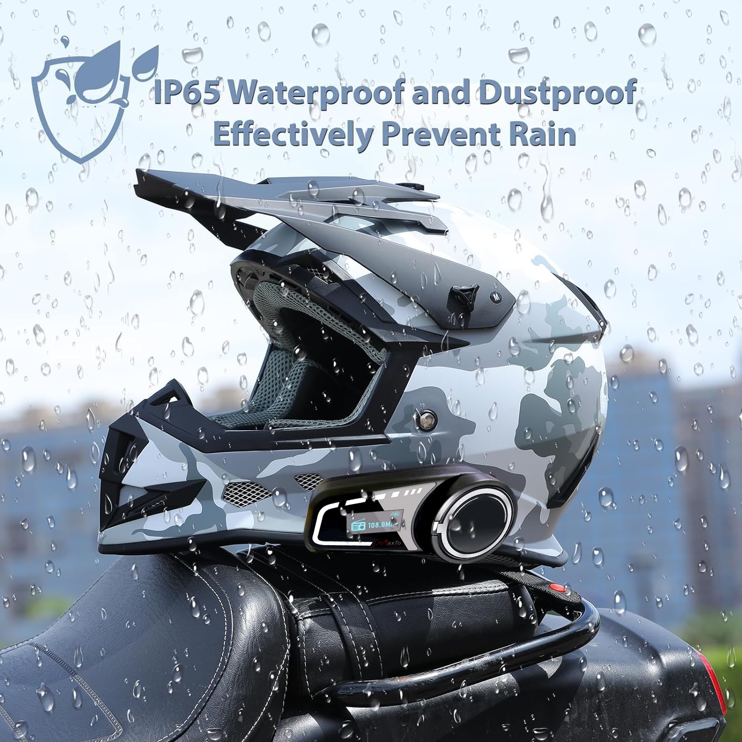 QSPORTPEAK M2C Domofon motocyklowy, zestaw słuchawkowy Bluetooth z FM, Bluetooth 5.0 słuchawki do kasku obsługuje 6 osób mówiących w tym samym czasie w ciągu 1000 metrów, bezprzewodowy uniwersalny