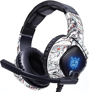 ONIKUMA K19 Gaming Headset, Stereo Bass Surround Headset LED RGB 3.5mm Headphone for PS4 Xbox One Nintendo Switch PC PS3 Mac, Noise Cancelling Mic LED Light, Designed Technically for Gamer