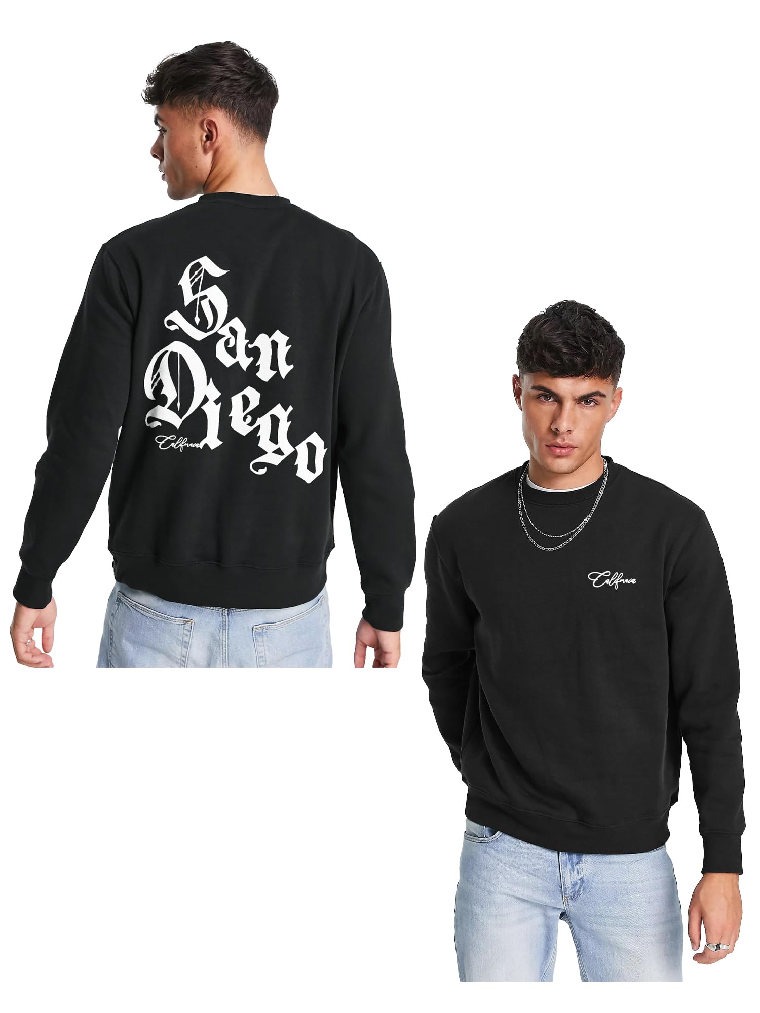 Men Round Neck Full Sleeve Printed Black and White Slim Fit Cotton Blend Sweatshirt-image-30