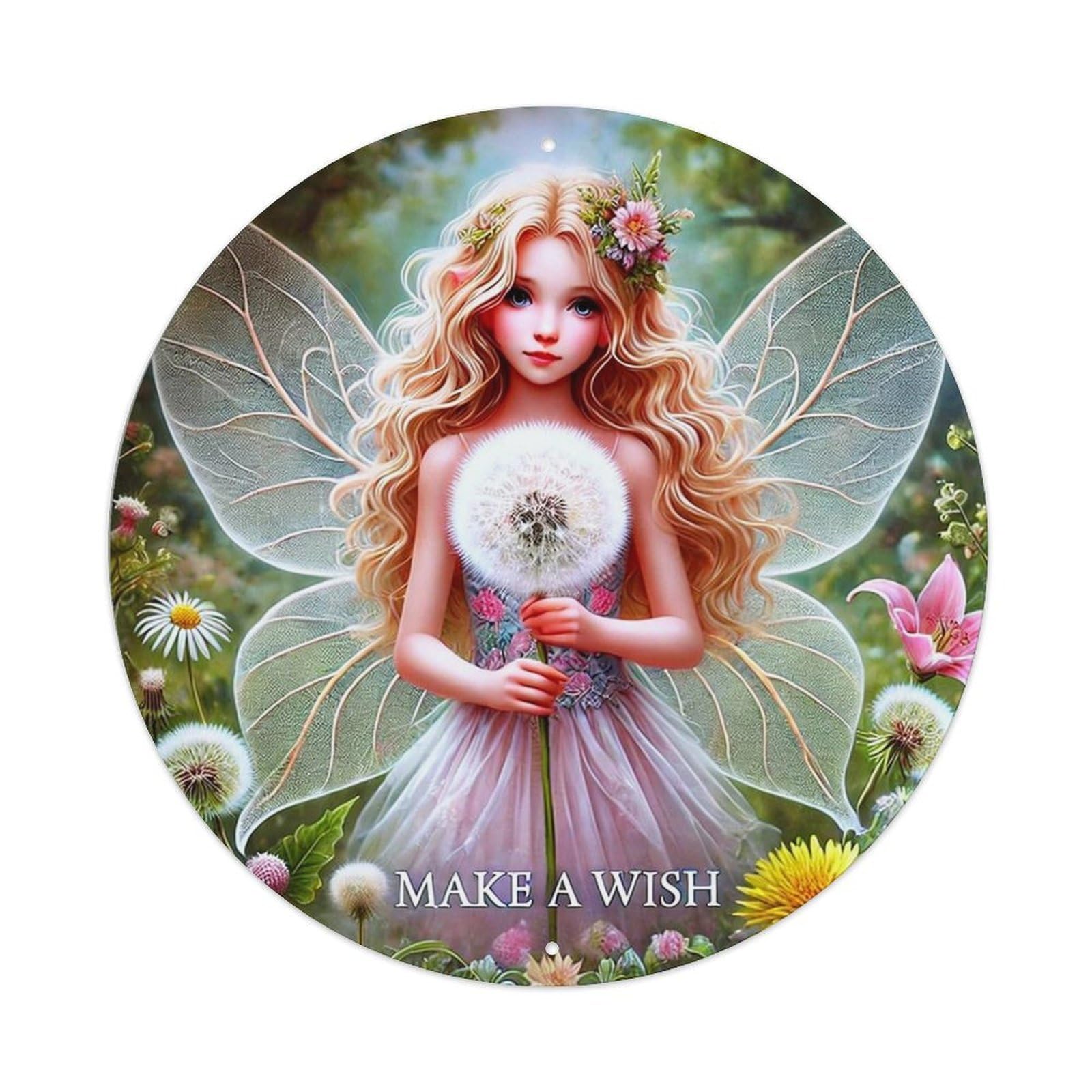 Jdyansheng Vintage Fairy Holding Dandelion Make Wish Tin Sign Metal Poster Metal Signs For Home Man Cave Bar Cafe Kitchen Laundry Room Wall Decorations 8X8 Inches