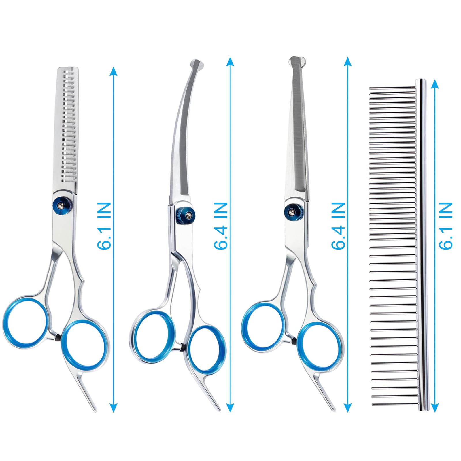 Forbici per la cura del pelo 5 in 1 di alta qualità, forbici professionali per la cura del pelo con punte di sicurezza rotonde, forbici per sfoltire in acciaio inox, per cani e gatti