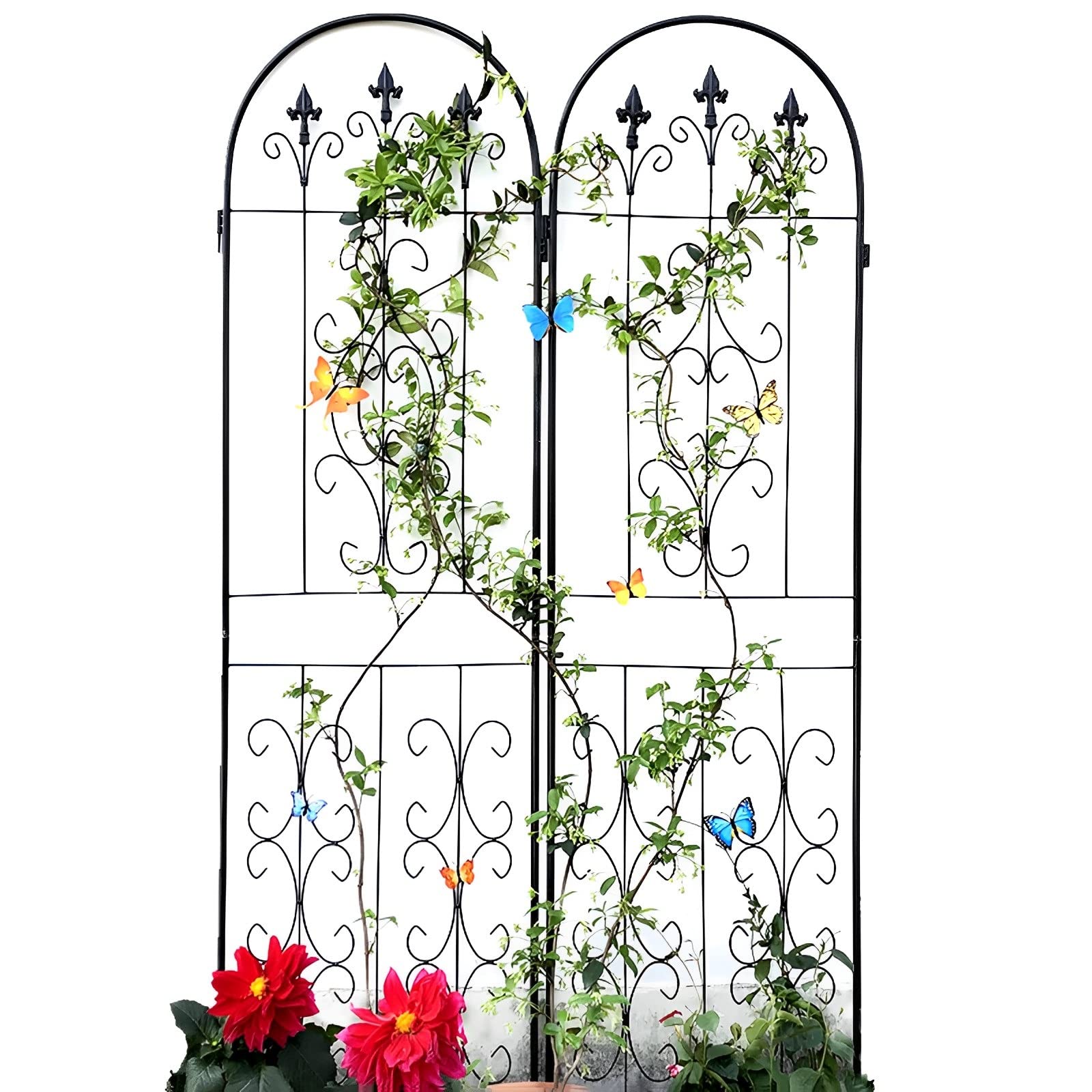 2 Pezzi Di Traliccio Da Giardino In Ferro Nero, Supporto Per Piante Rampicanti, Pannello Metallica Antiruggine, 220x50 Cm, Per Prato, Cortile, Patio