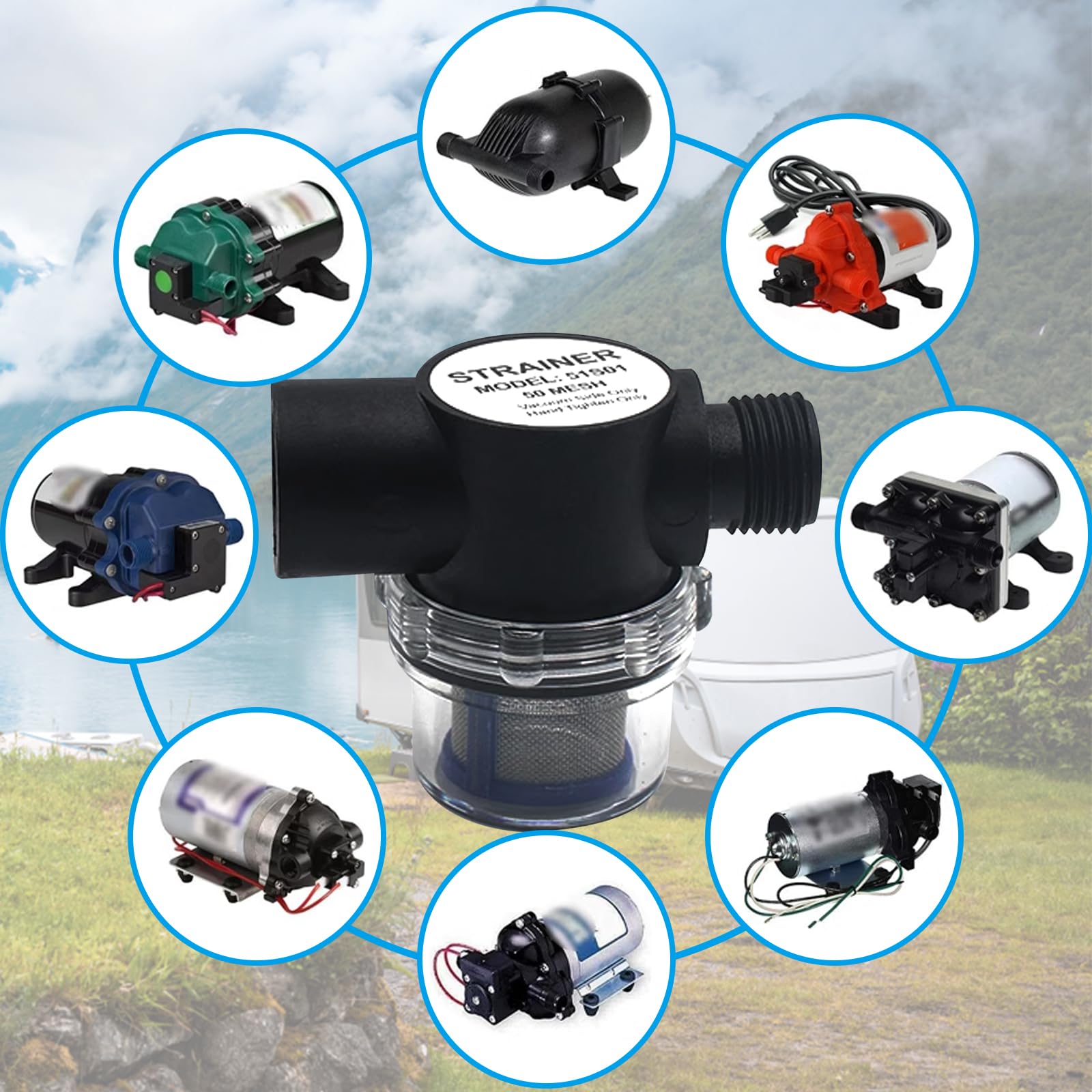 filtro universale per acqua, filtro fine in acciaio inox, serbatoio, camper, pompe giardino, impianto idraulico domestico